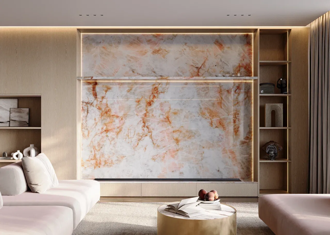 Гостиная со столешницей из кварцита (арт. Lvr303), мебель на заказ MrDoors