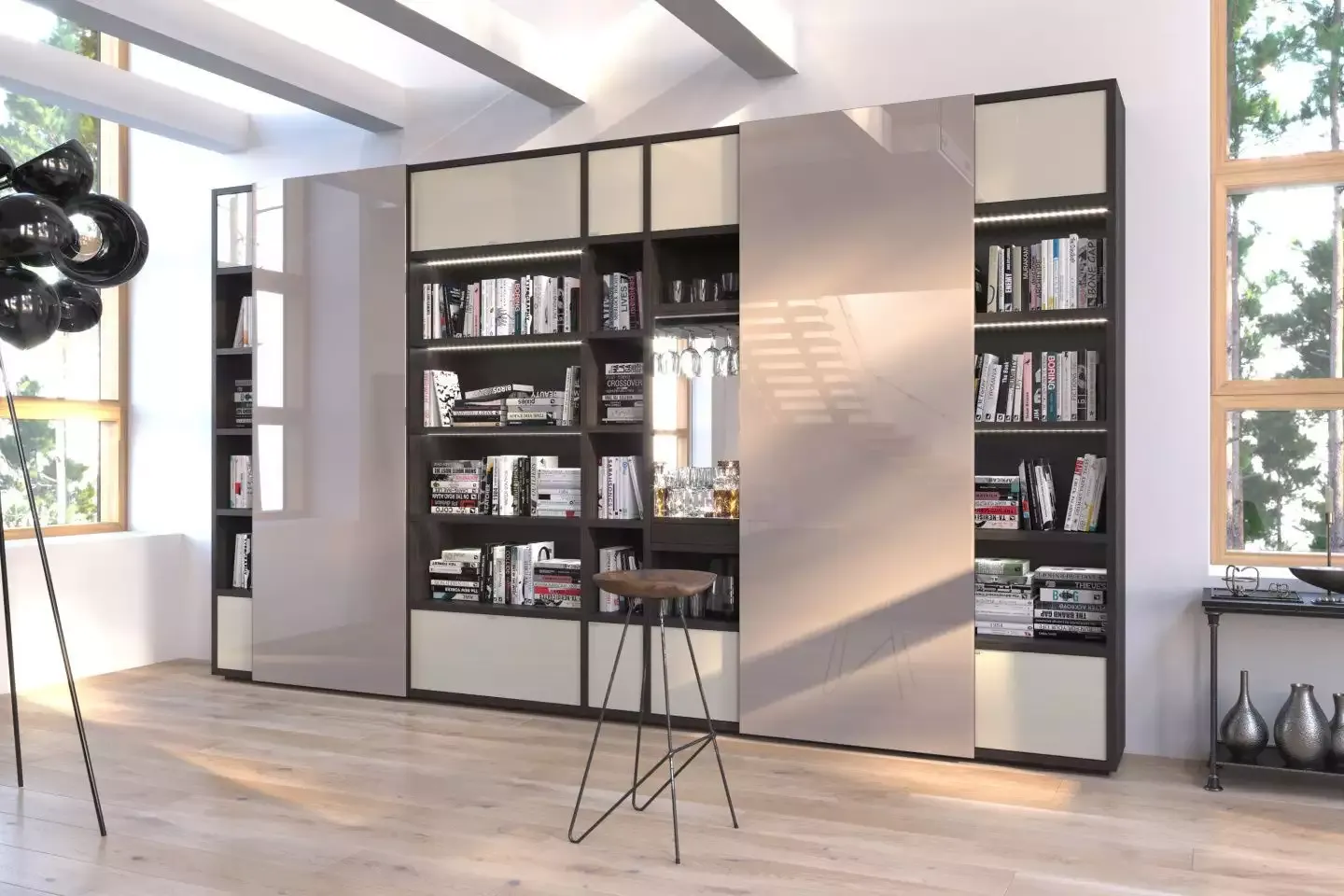 интерьер гостиной глянец в бежевых тонах