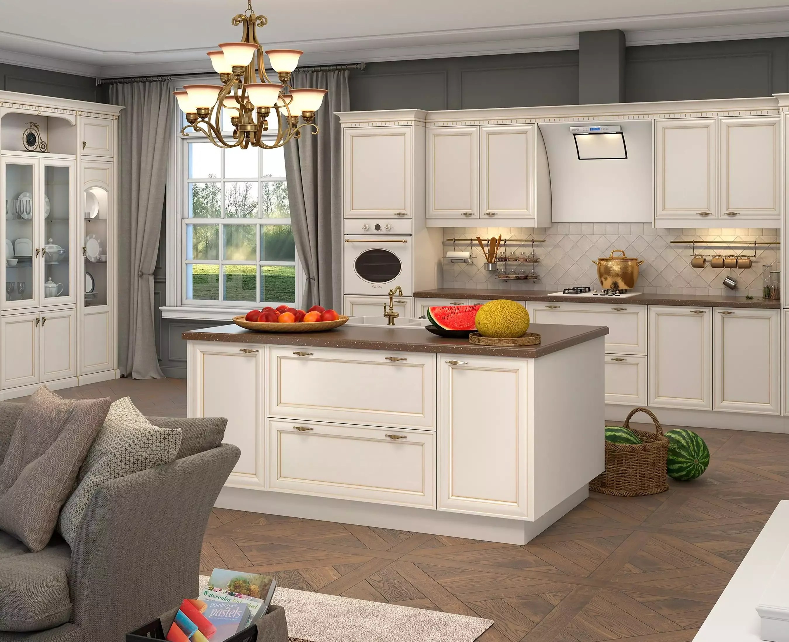 светлая кухня классика с островом