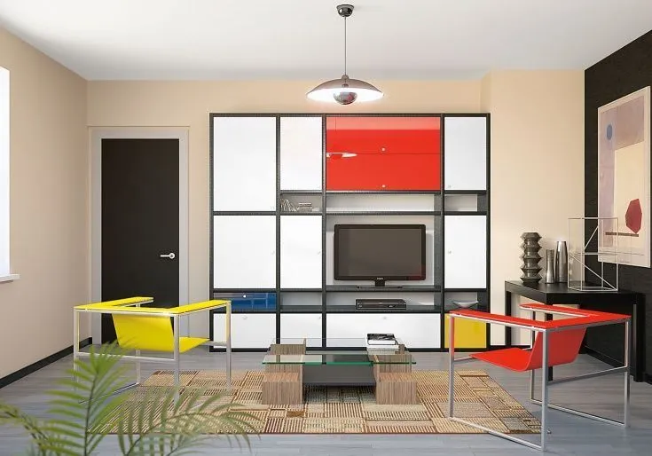 гостиная в стиле модерн с яркими акцентами
