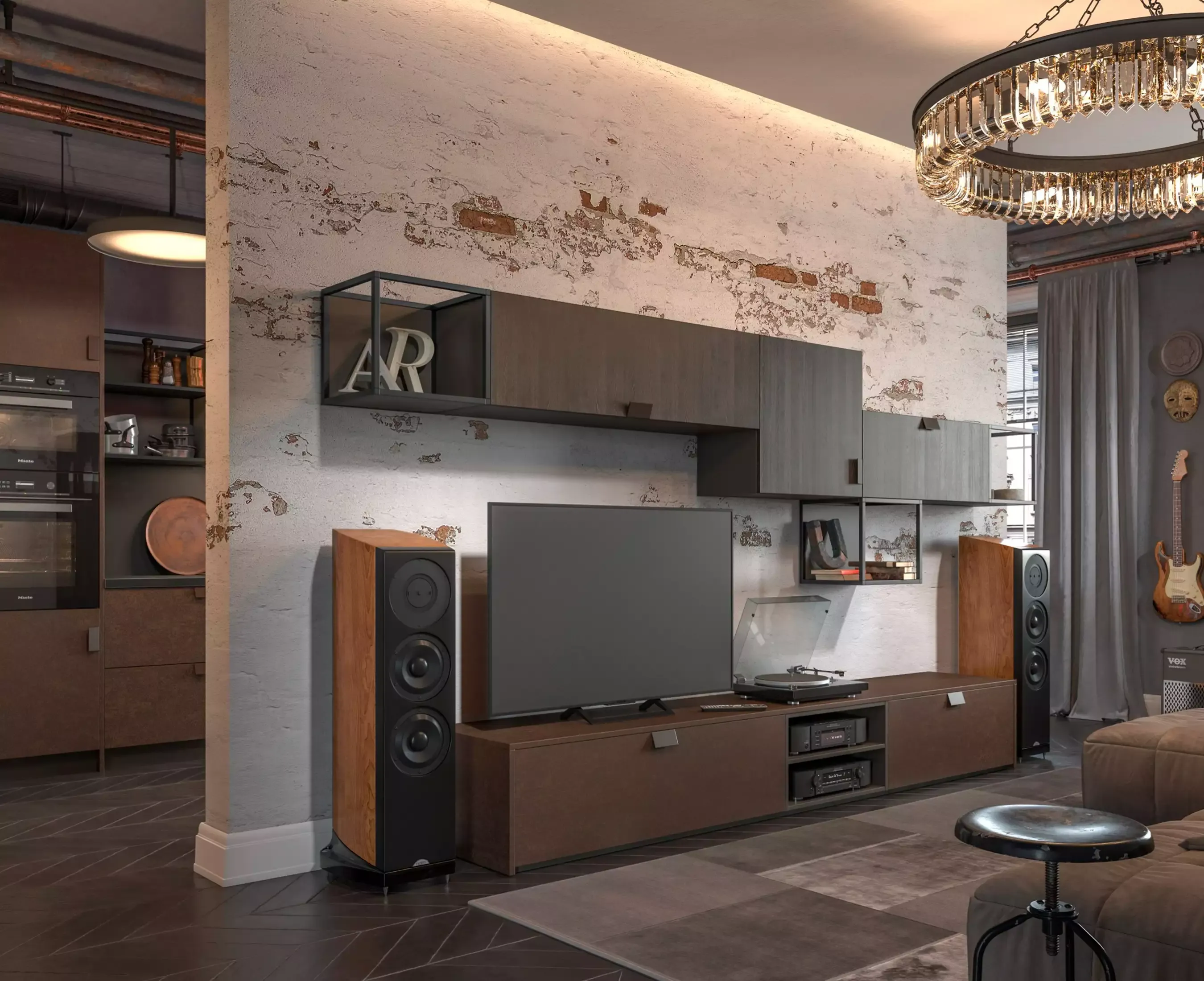 Фото гостиной в индустриальном стиле, мебель на заказ MrDoors