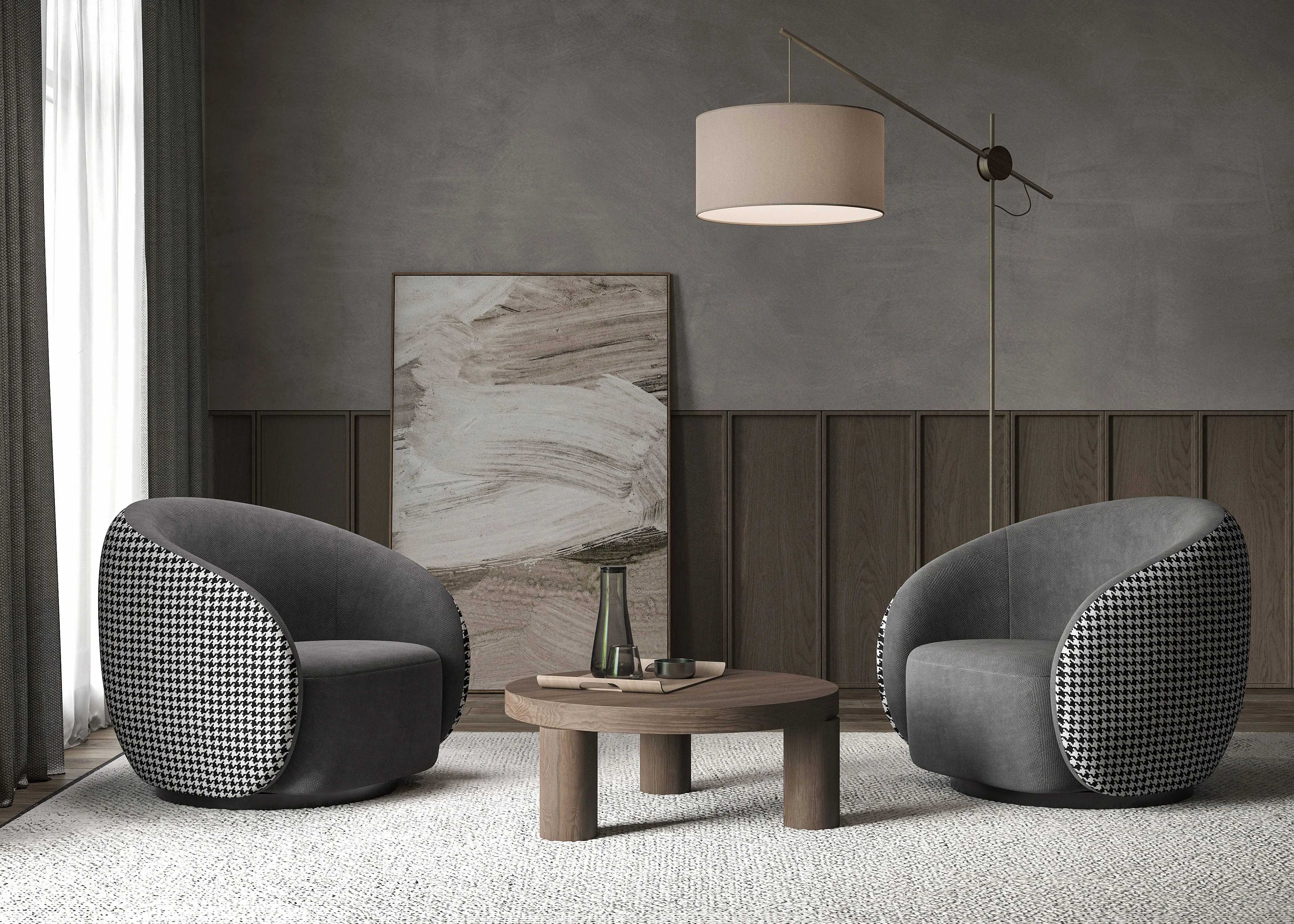 Кресло Ponte, гусиная лапка серый, черно-белый (арт. 009)