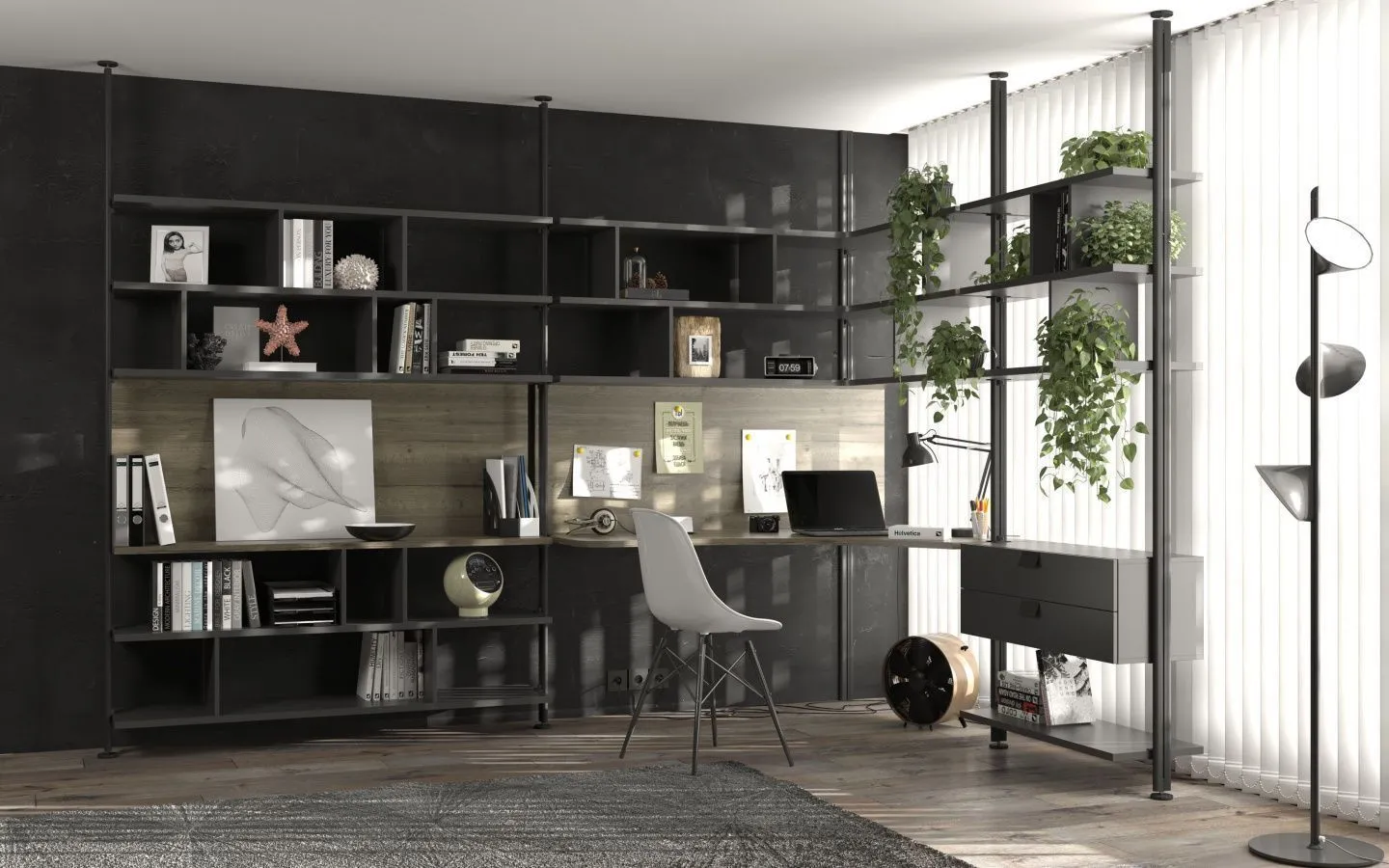 дизайн домашнего кабинета в черных тонах