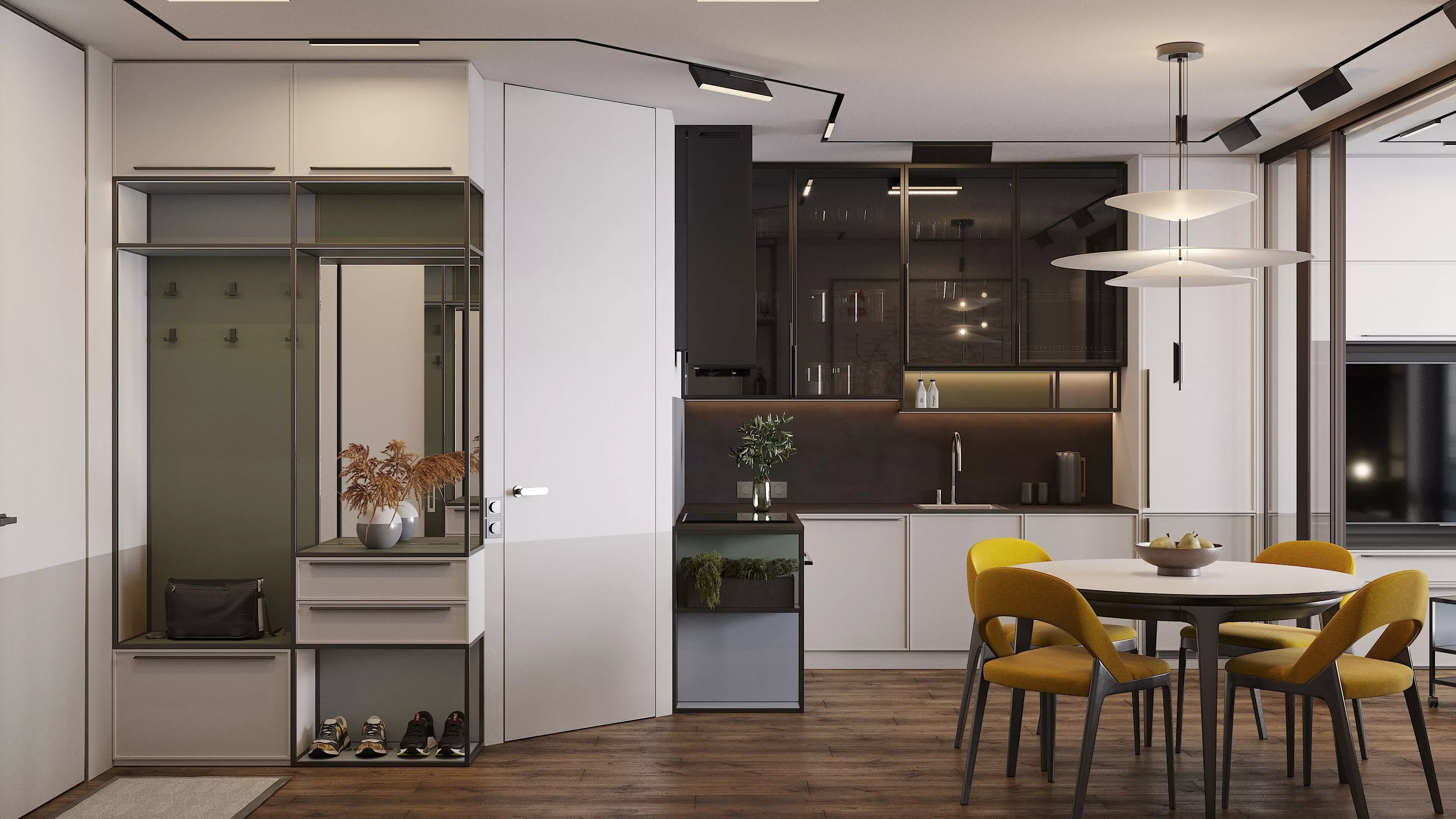 Прихожая, со стеллажной системой 