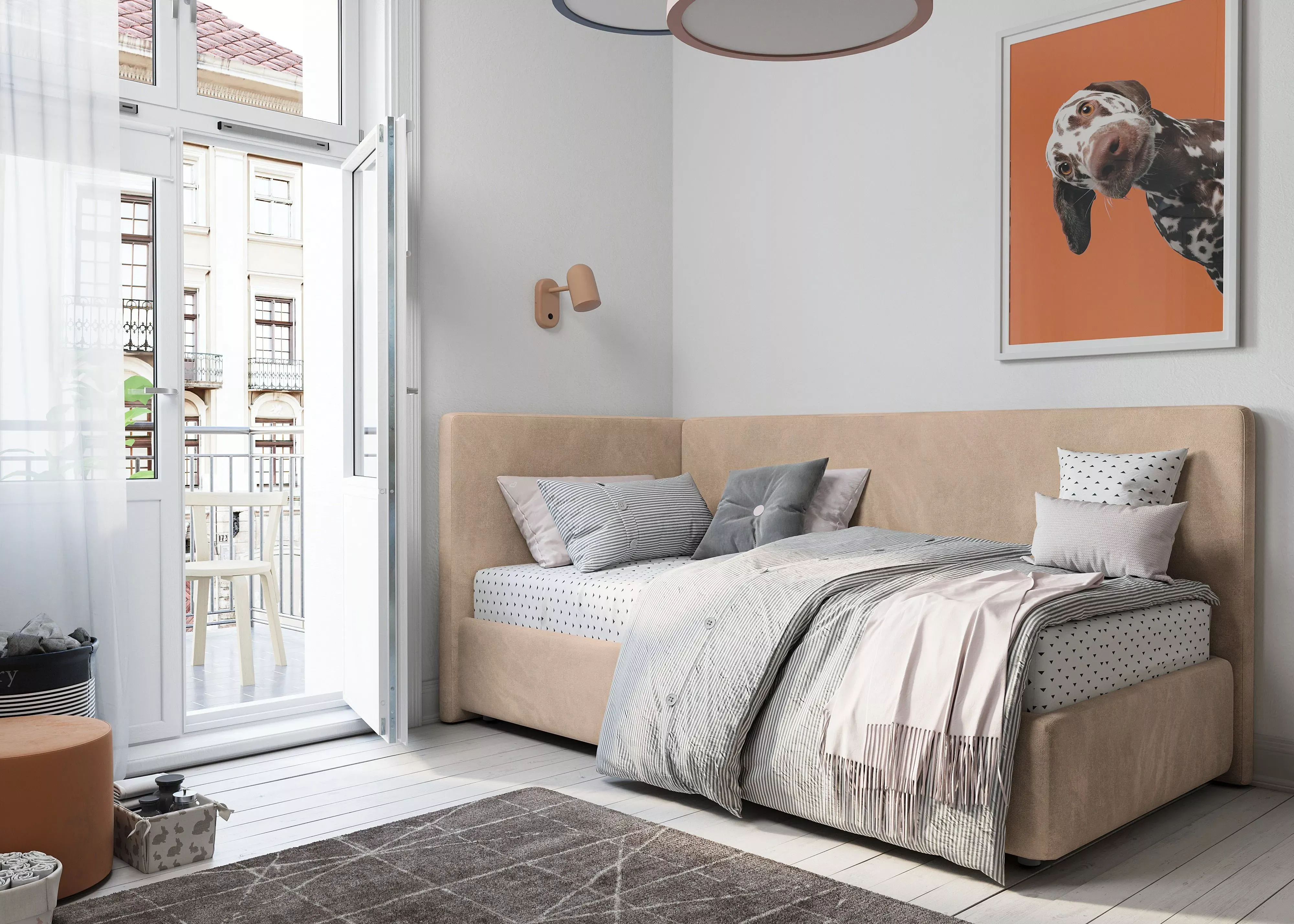 Подростковая спальня с кушеткой Simple, бежевая (арт. 107)