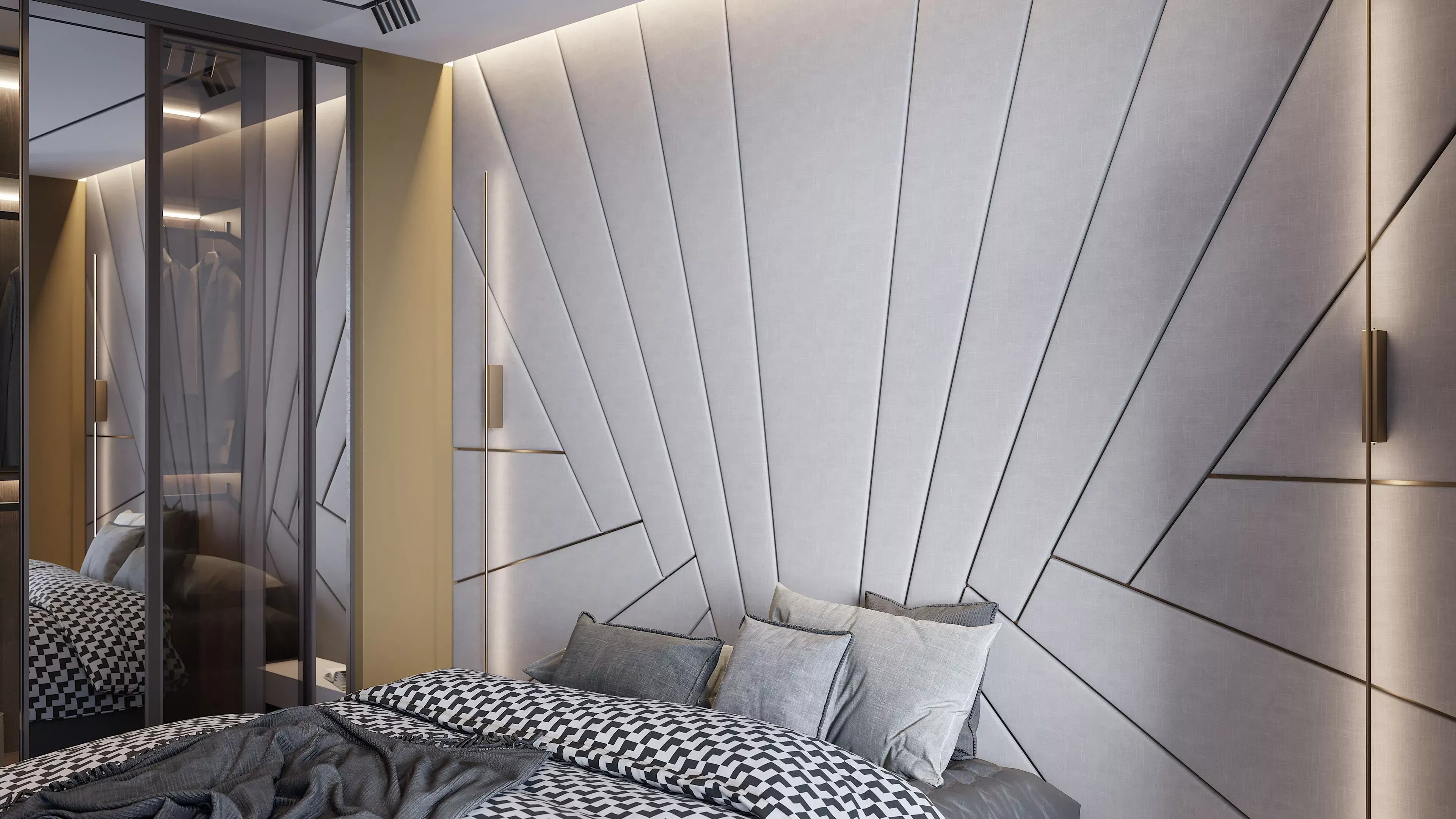 Мягкие стеновые панели в спальню Art Design, бежевый, мебель на заказ MrDoors