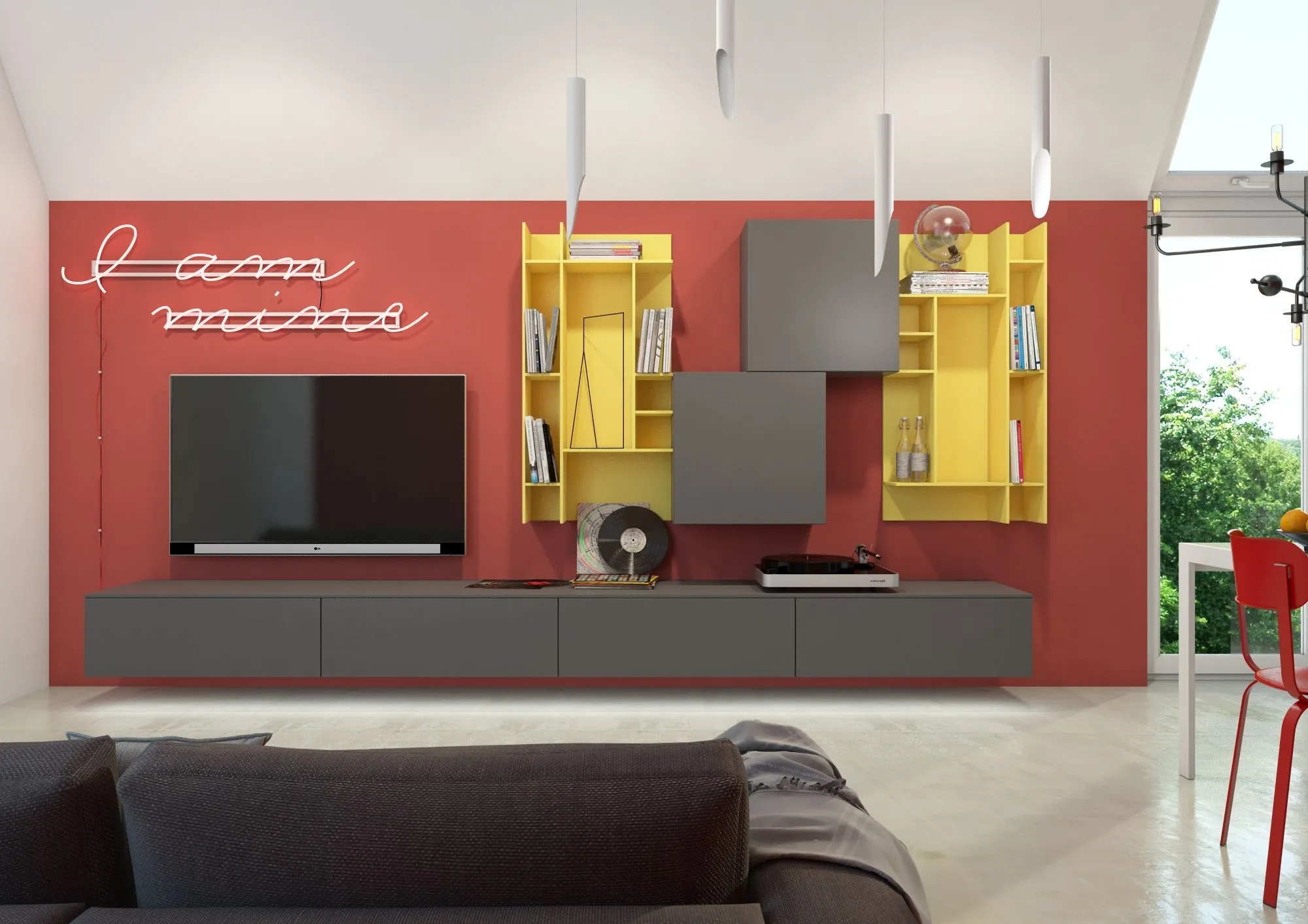 гостиная в серо-желтых тонах