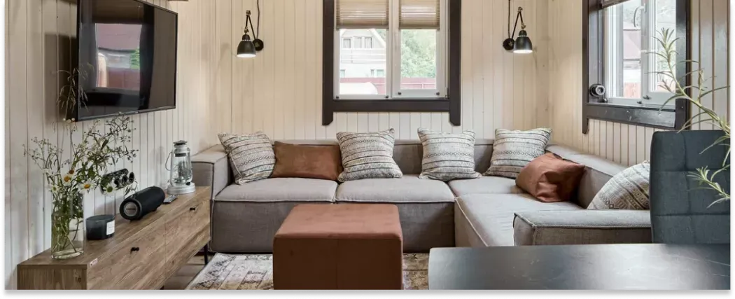 Комплексное оформление кухни-гостиной с помощью мебели Mr.Doors