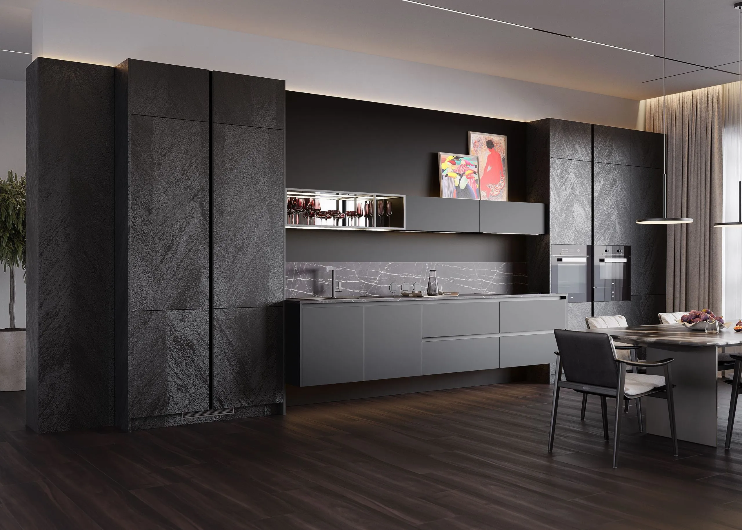 Кухня черная прямая (арт. Kit405), мебель на заказ MrDoors