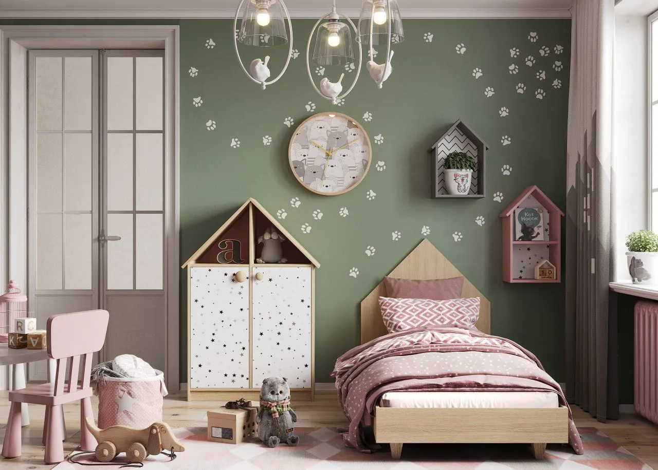 Дизайн уютной детской комнаты для девочки с кроватью, шкафом и туалетным столиком, мебель на заказ MrDoors