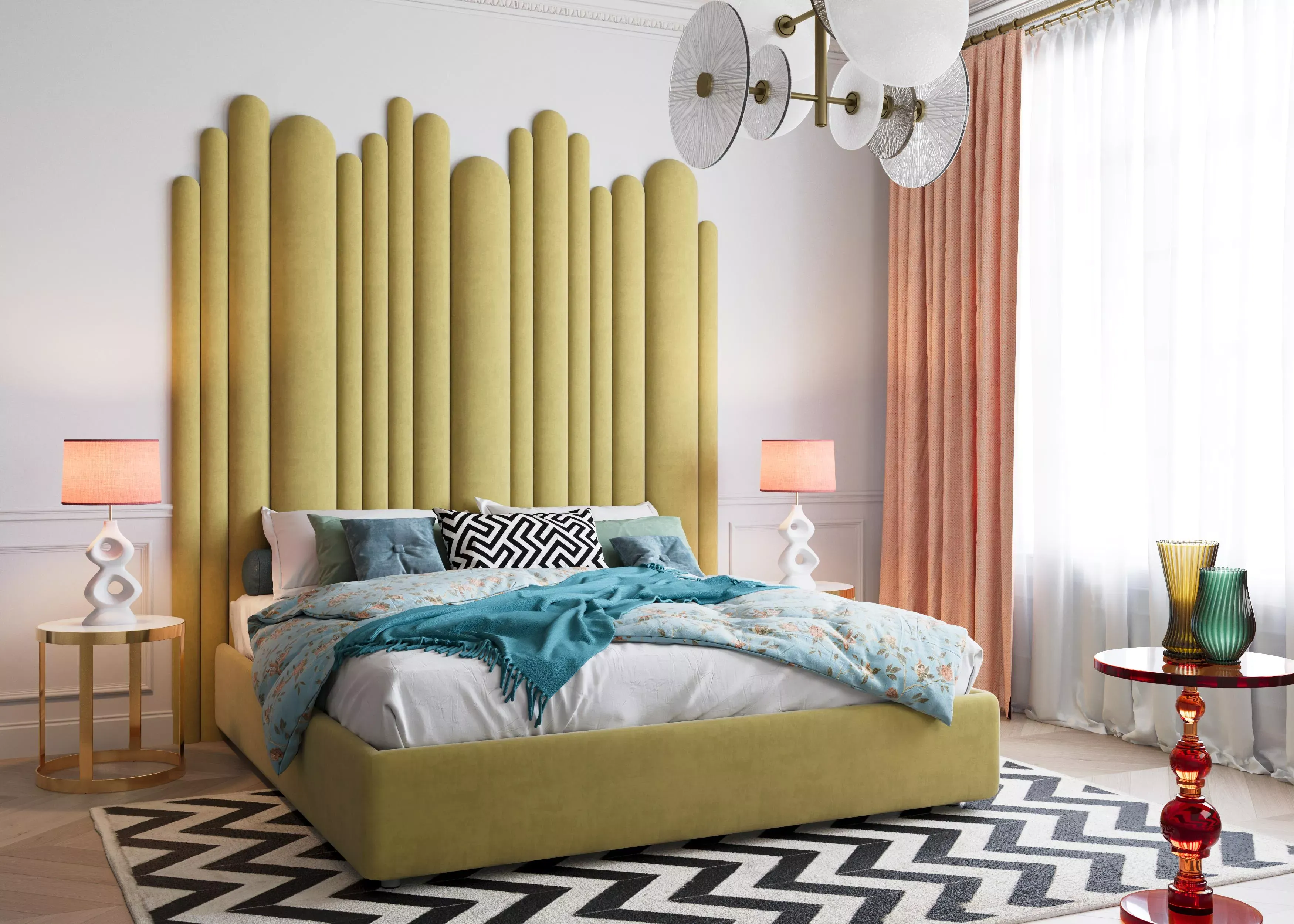 Мягкие стеновые панели в спальню Art Design, желтый, мебель на заказ MrDoors