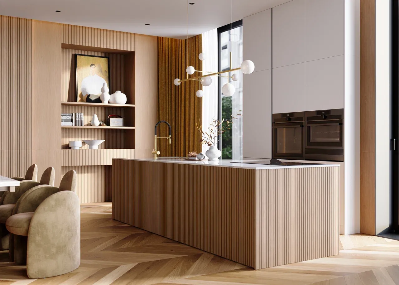 Кухня с кварцевой столешницей в стиле модерн (арт. Kit466), мебель на заказ MrDoors