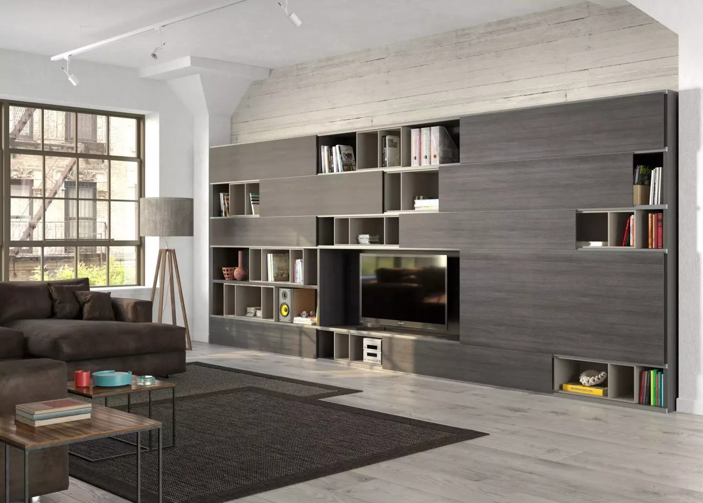 стеллажи для гостиной в современном стиле