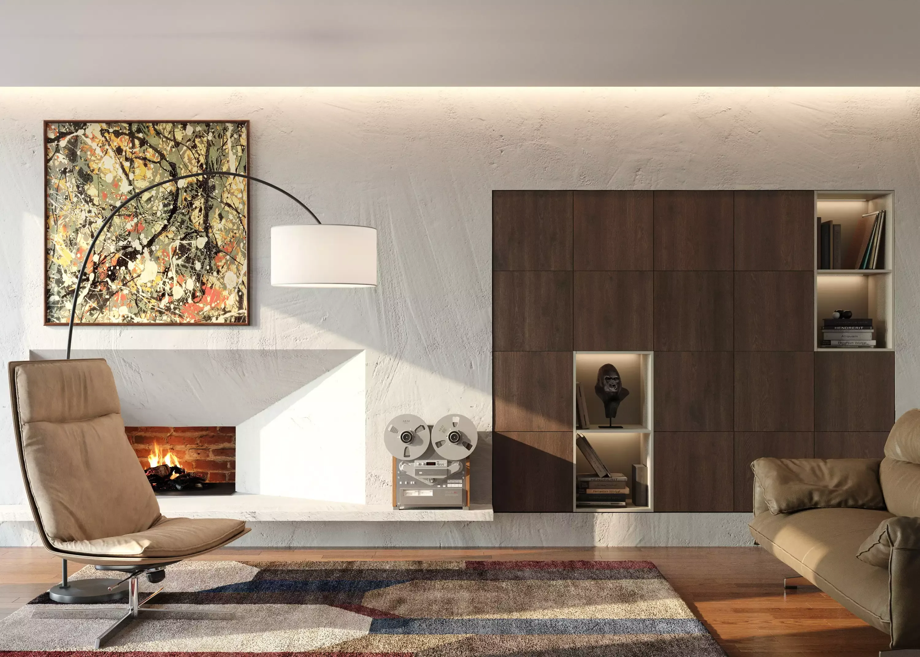 фото гостиной со встроенным стеллажом, мебель на заказ MrDoors