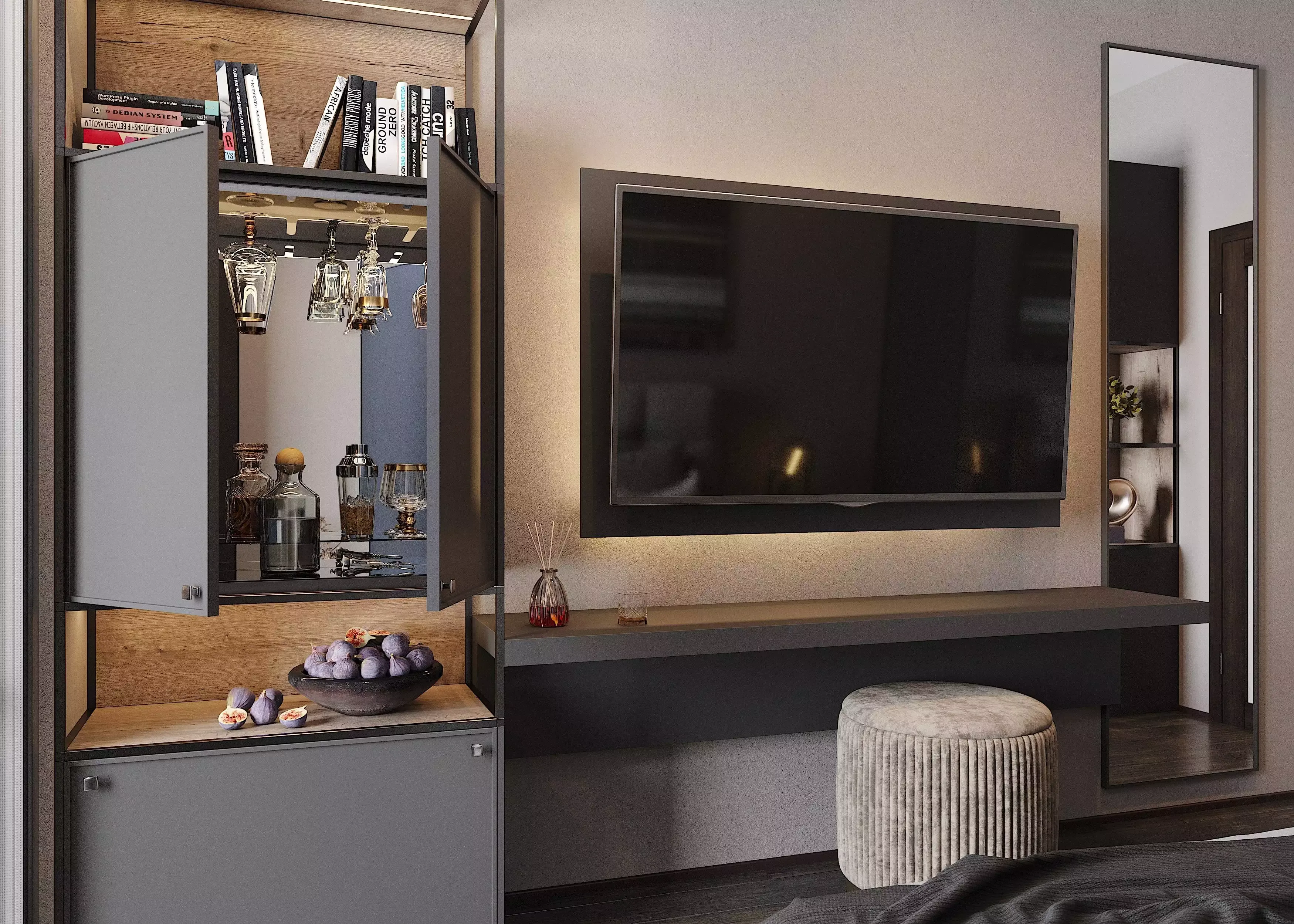 Фото ТВ-зоны со столешницей, мебель на заказ MrDoors