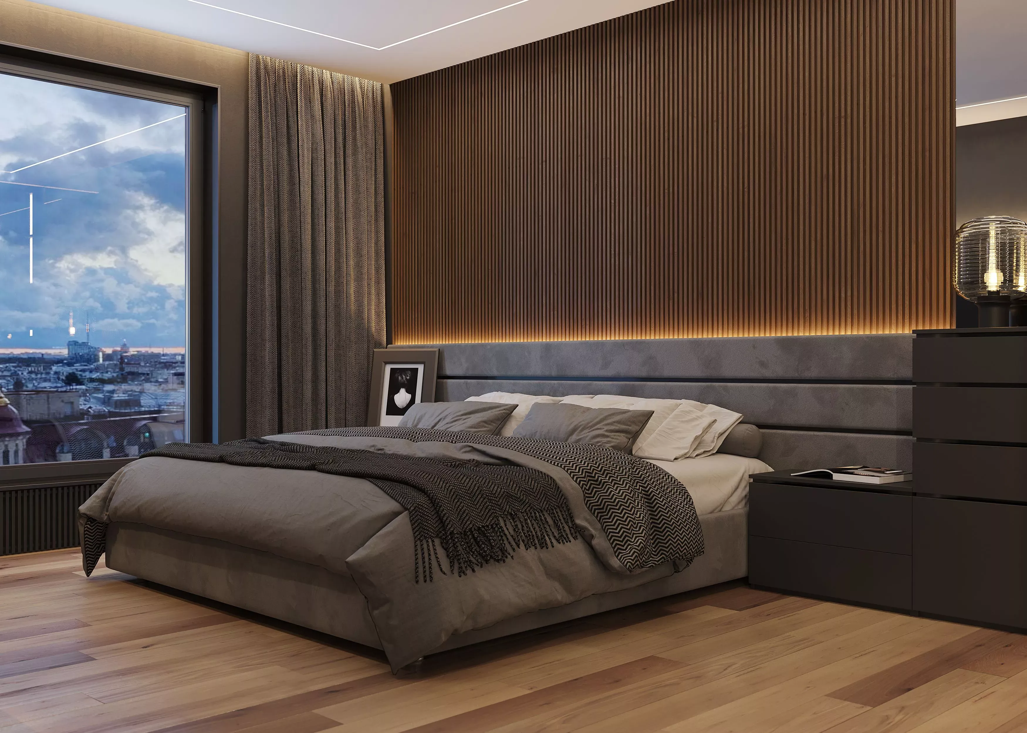 Мягкие стеновые панели в спальню Art Design, серые (арт. 072)