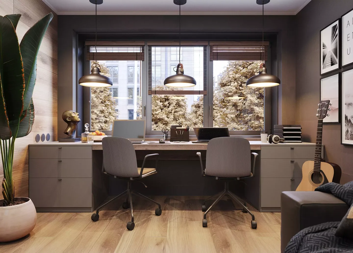 Домашний кабинет для двоих, мебель на заказ MrDoors