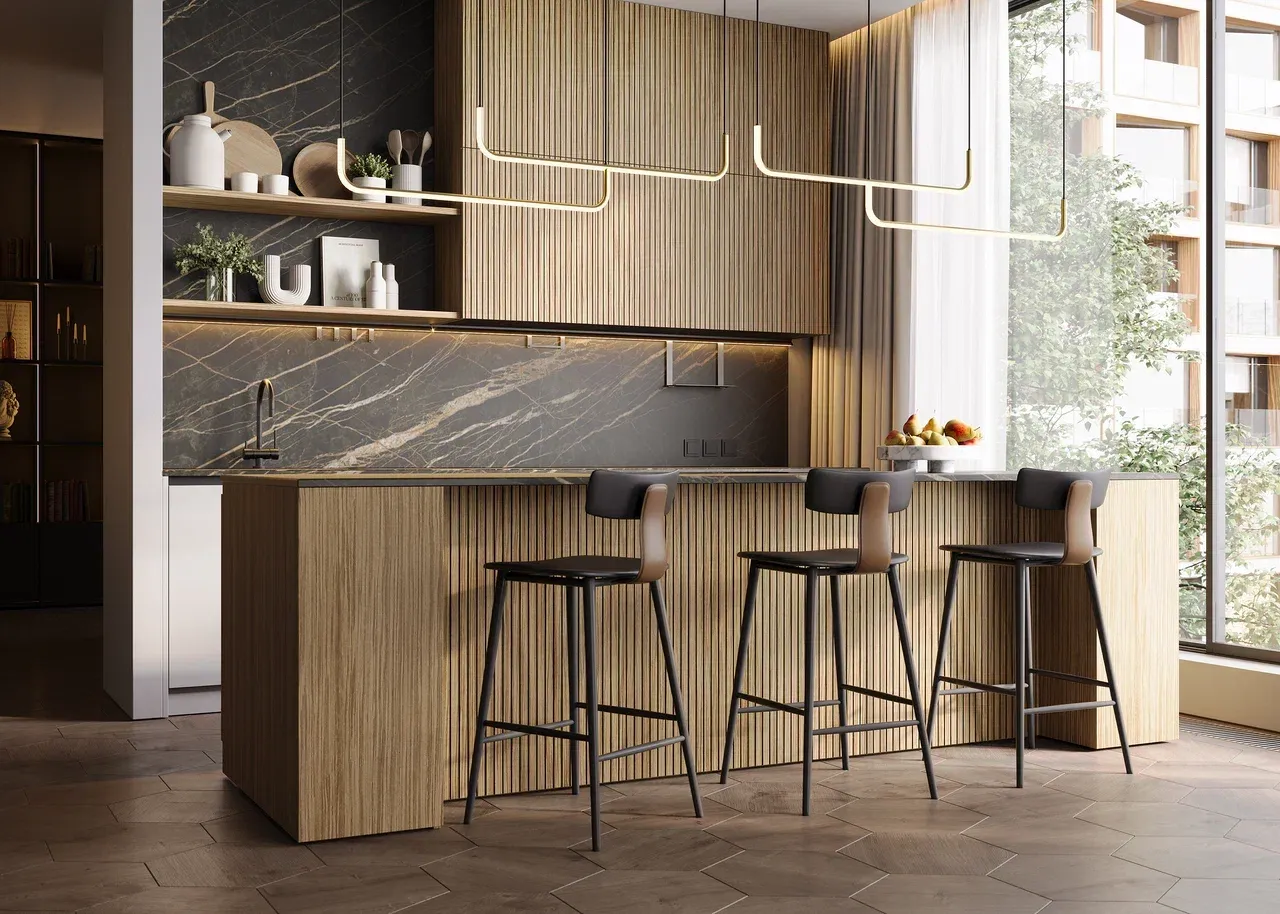 Кухня с островом в стиле модерн (арт. Kit434), мебель на заказ MrDoors