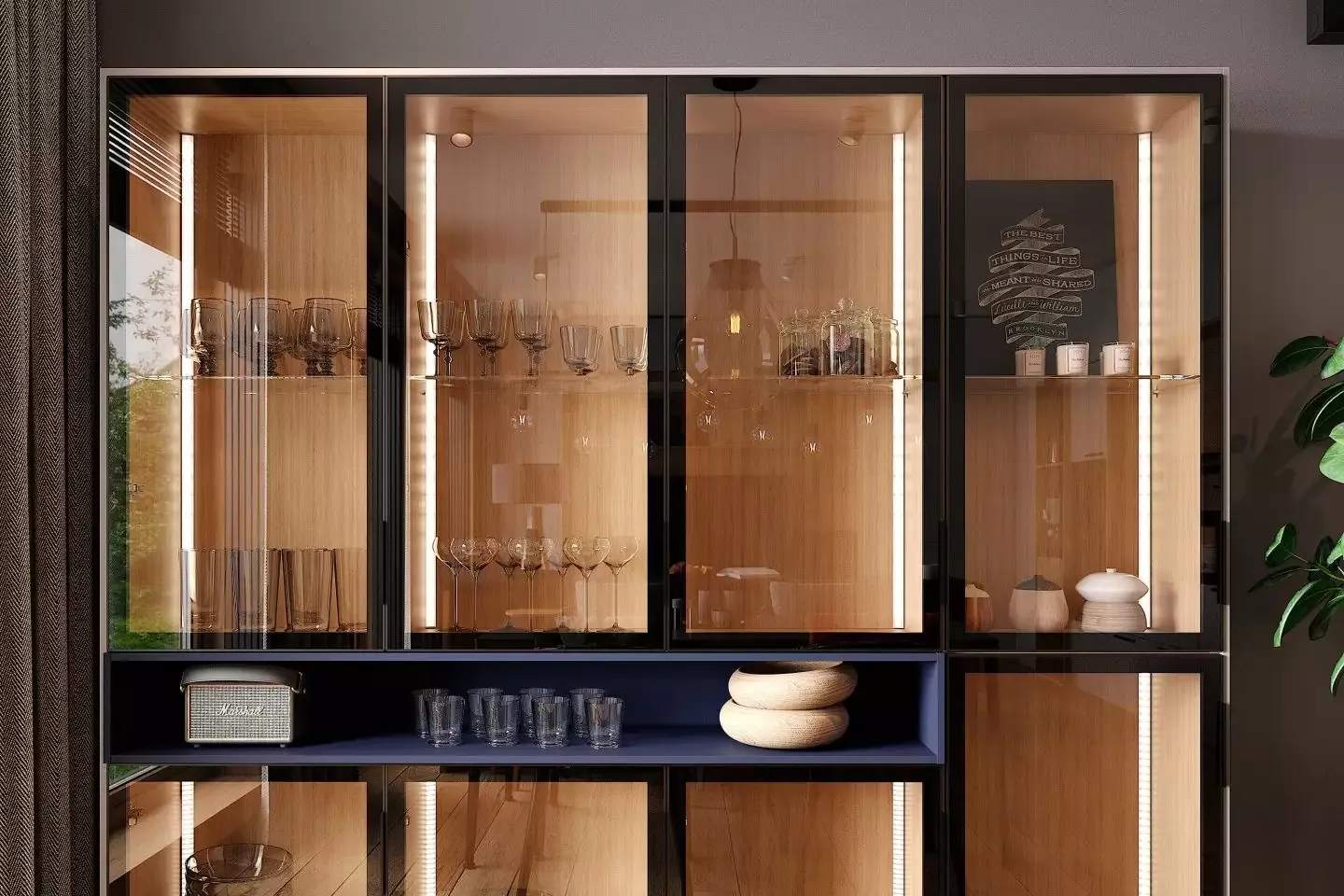 современны шкаф с фасадами в декоре черный шелк, мебель на заказ MrDoors