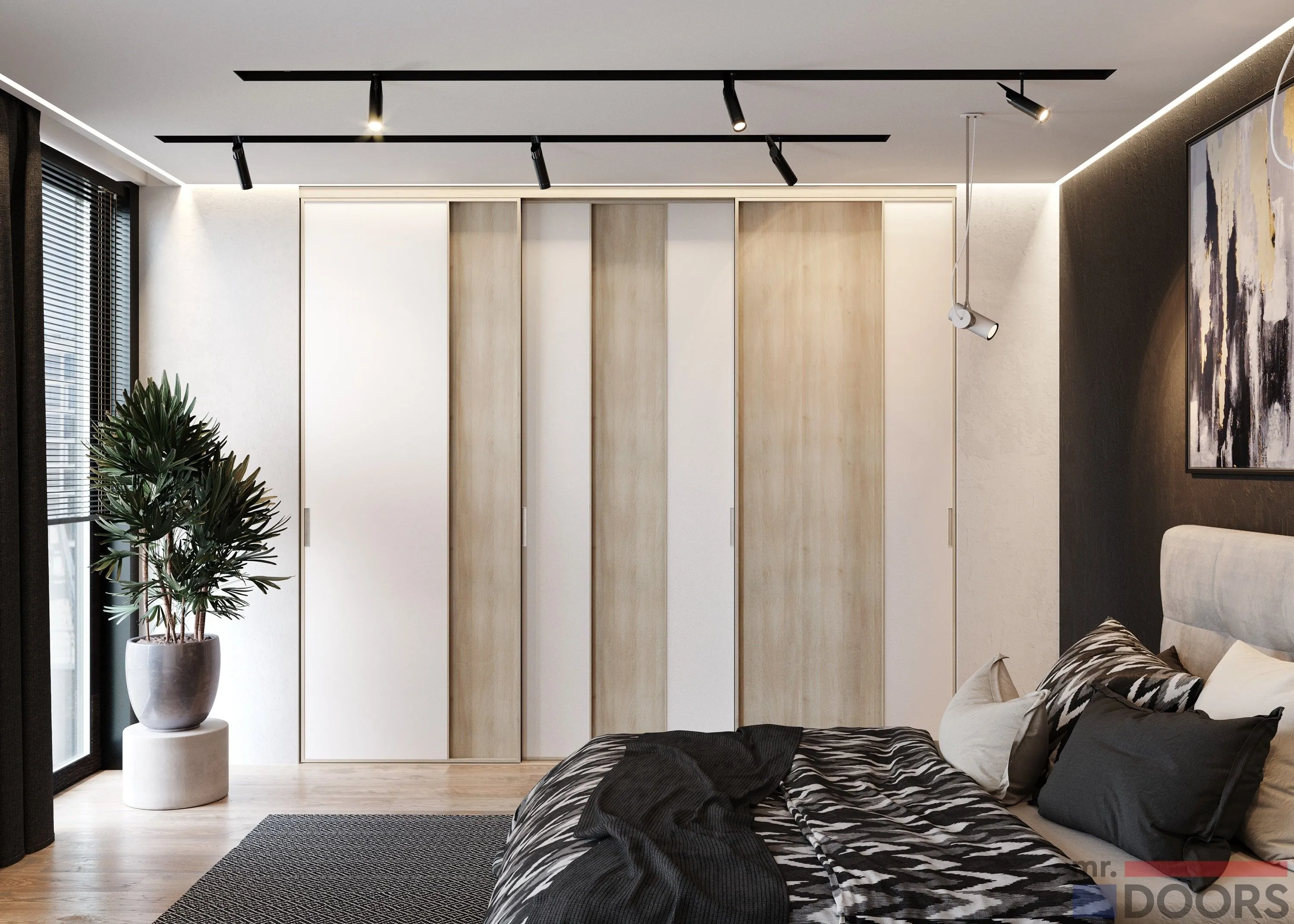 Встроенный шкаф-купе со стеллажом и ящиками, мебель на заказ MrDoors