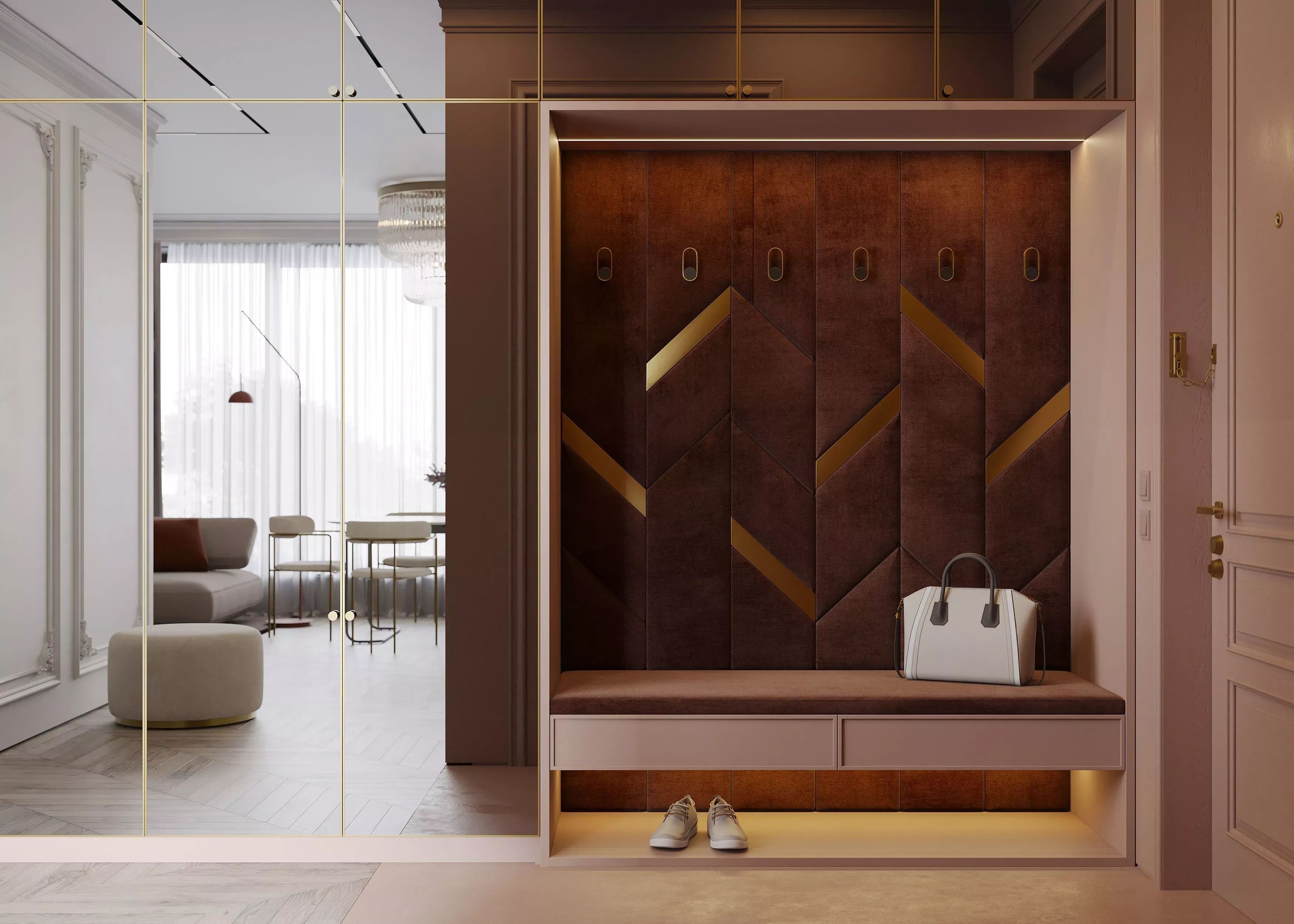 Мягкие стеновые панели в прихожую Art Design M, коричневый, мебель на заказ MrDoors