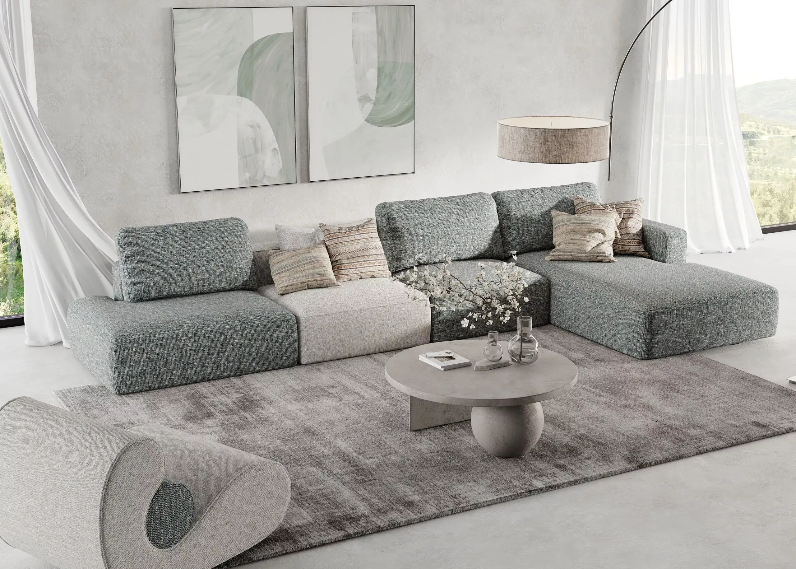 Диван Riflesso, голубой, с механизмом (арт. Sof059), мебель на заказ MrDoors