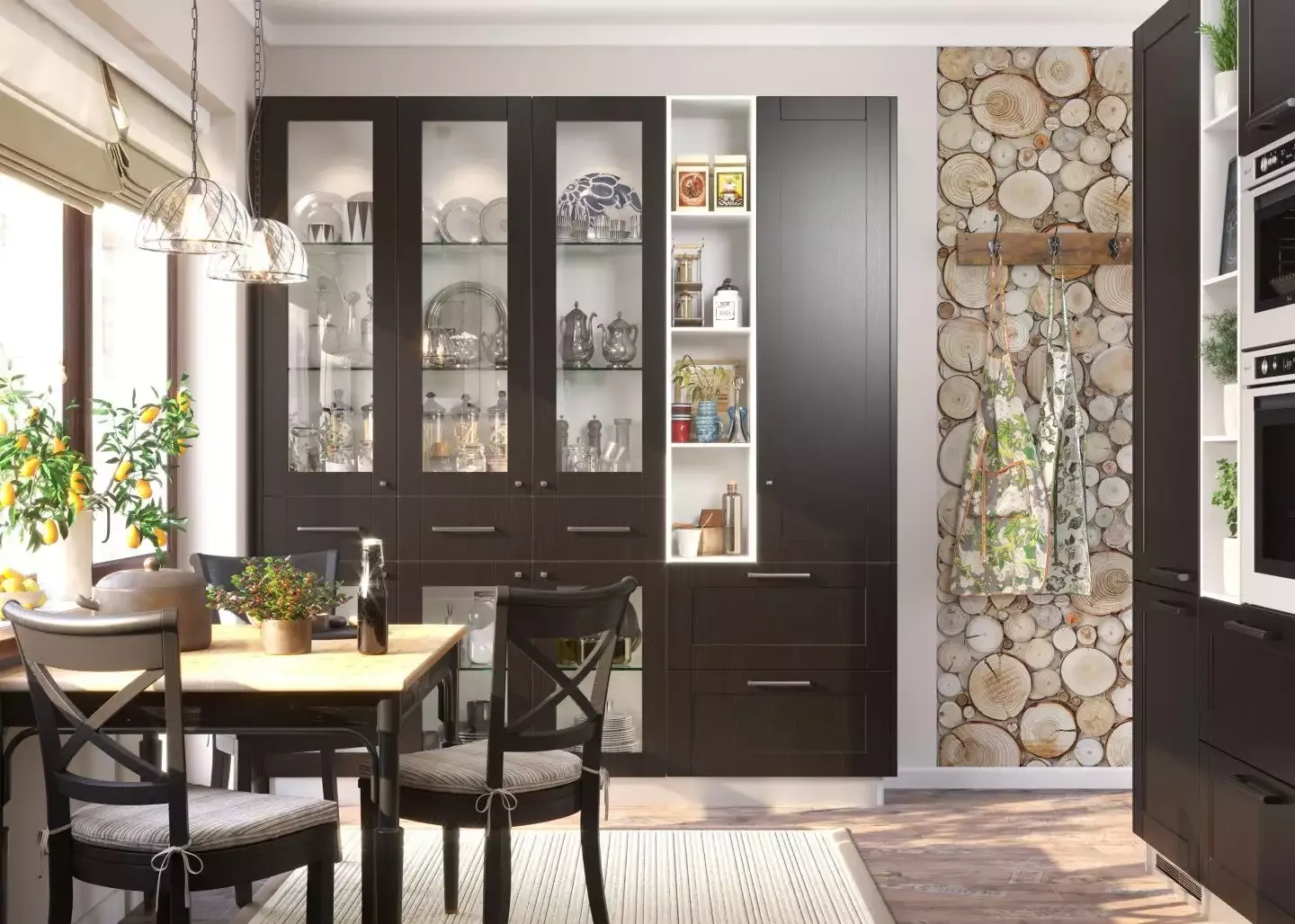 темная мебель в маленькой гостиной