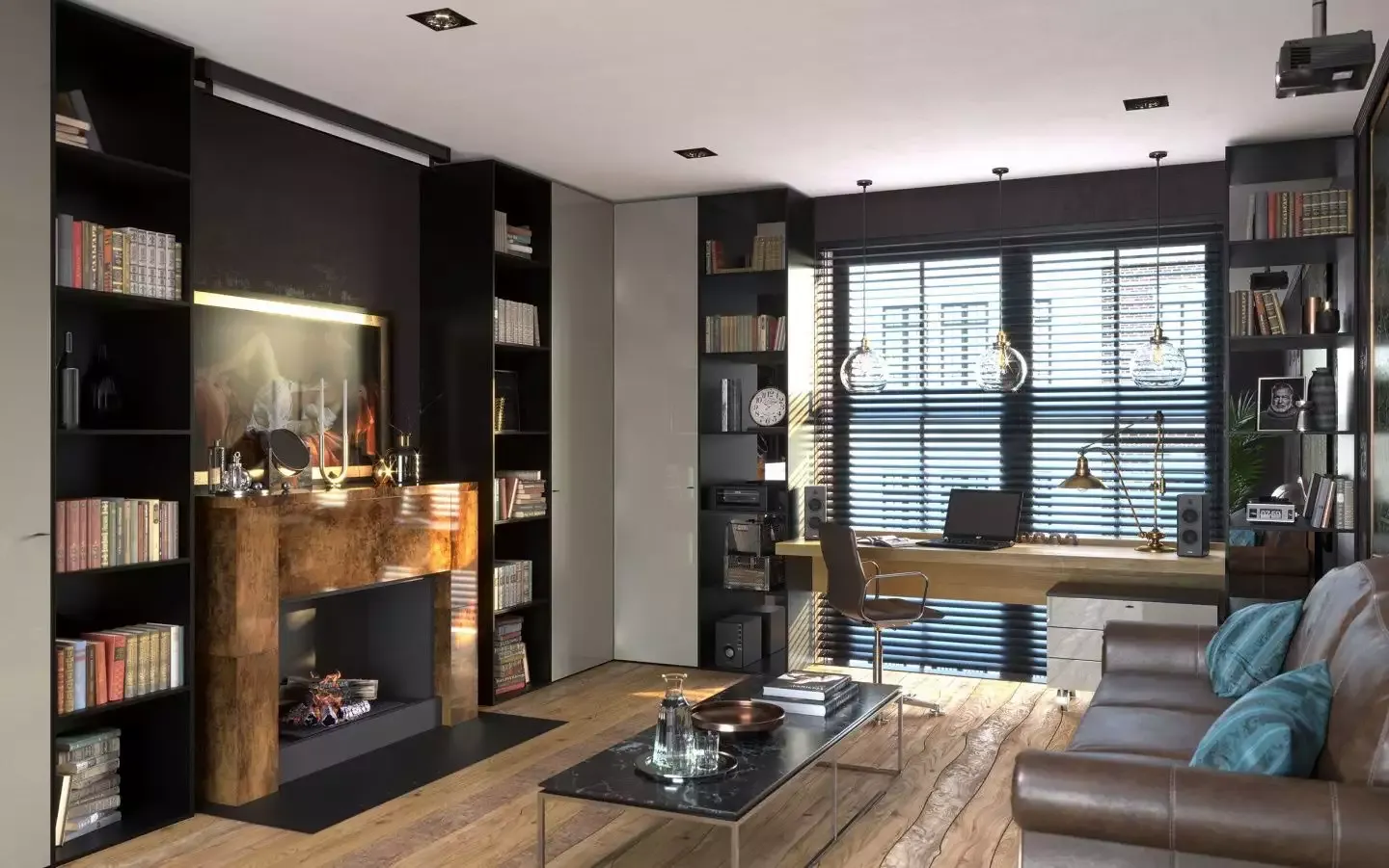 гостиная кабинет в одной комнате