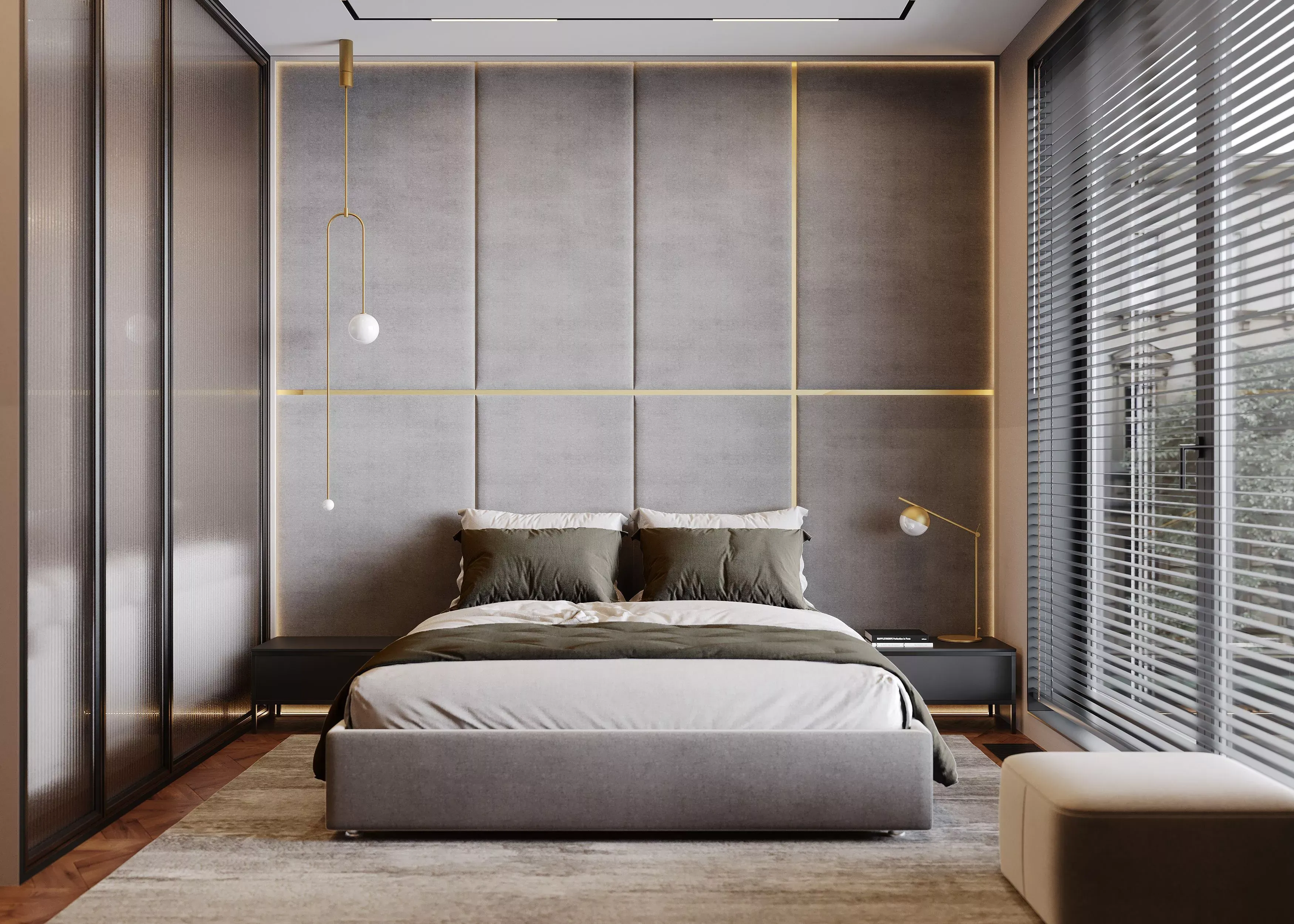 Мягкие стеновые панели в спальню Art Design, серые (арт. 117), мебель на заказ MrDoors