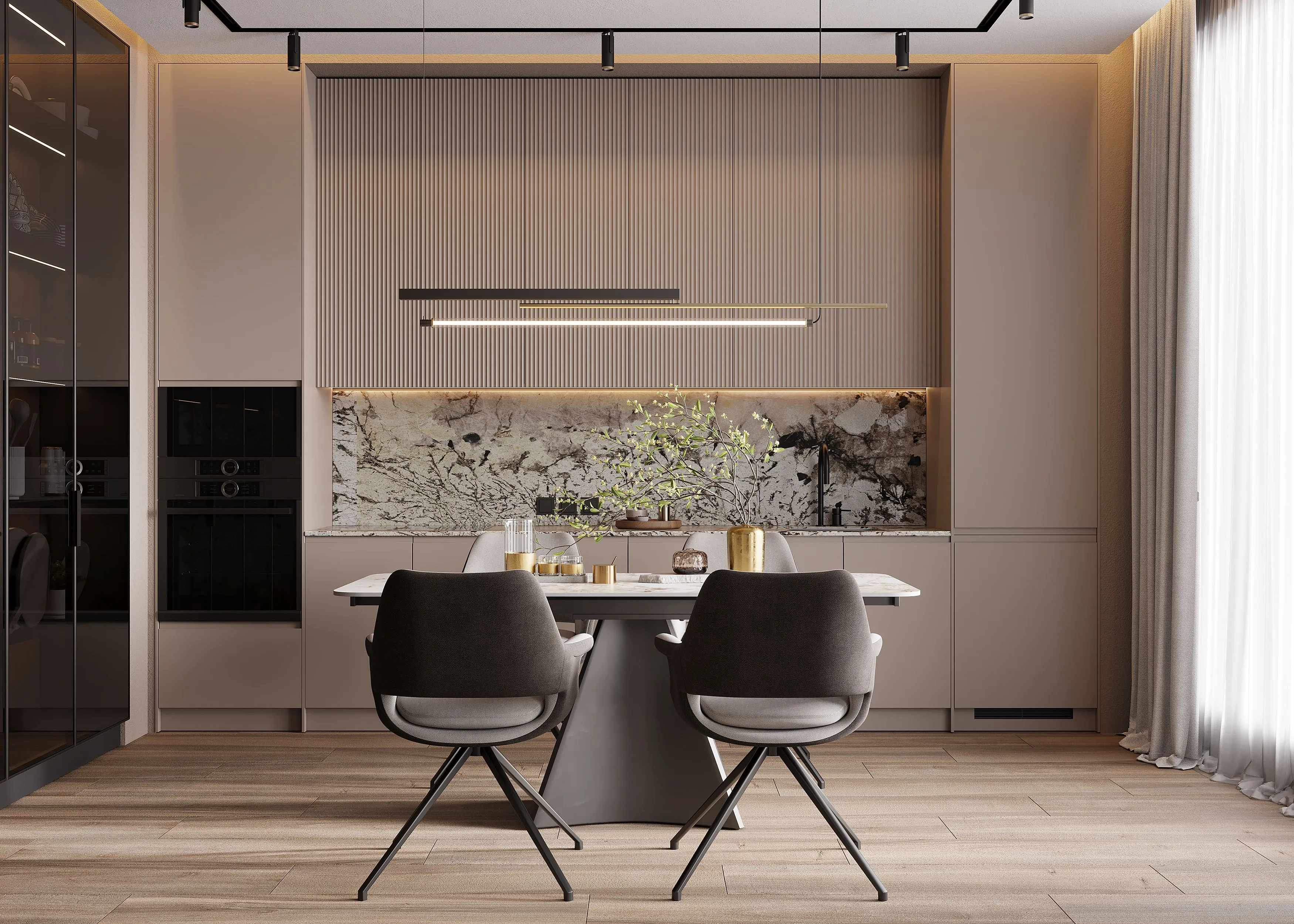 Кухня со столешницей из натурального камня (арт. Kit489), мебель на заказ MrDoors