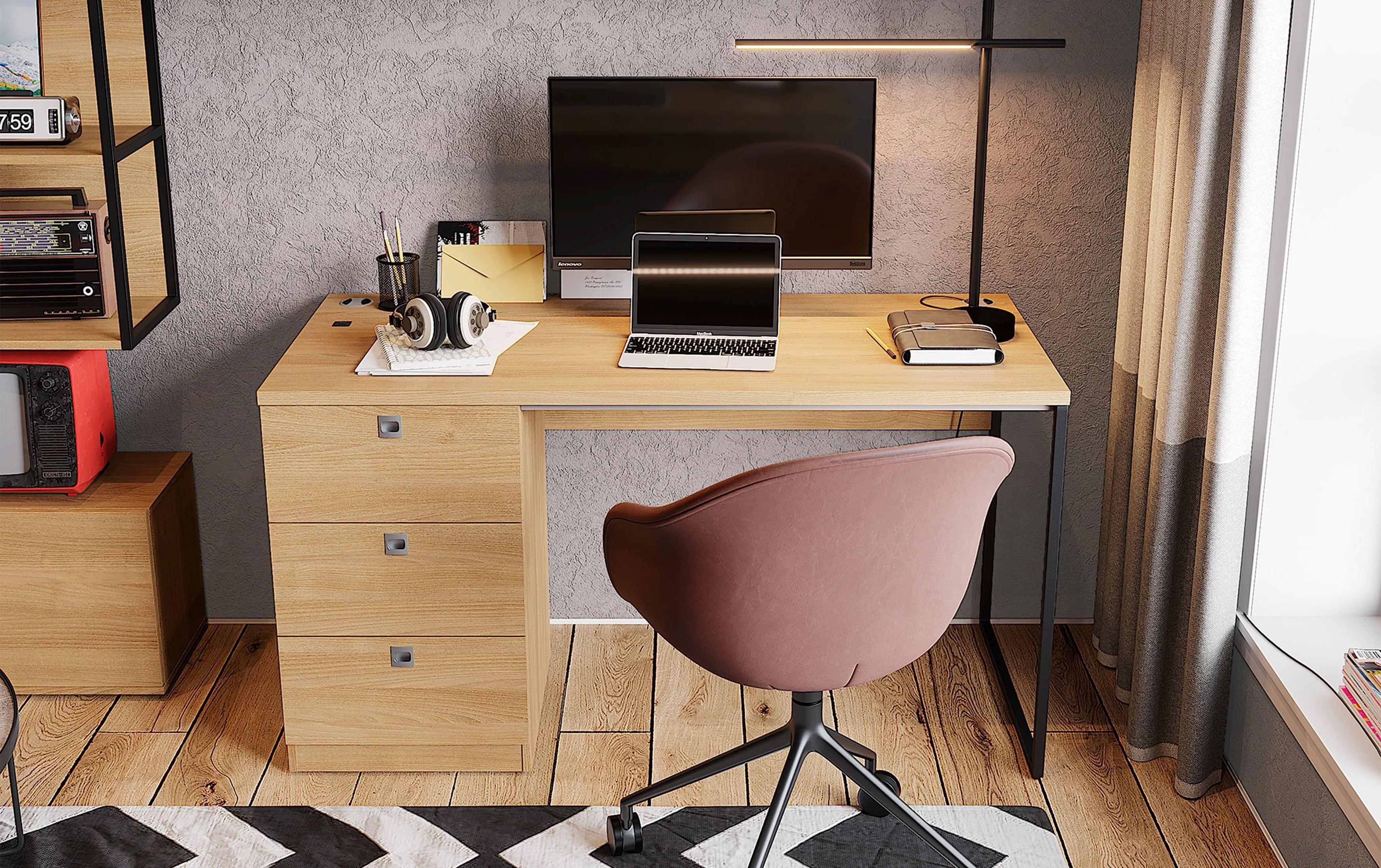 Мебель для домашнего кабинета "под светлое дерево", мебель на заказ MrDoors