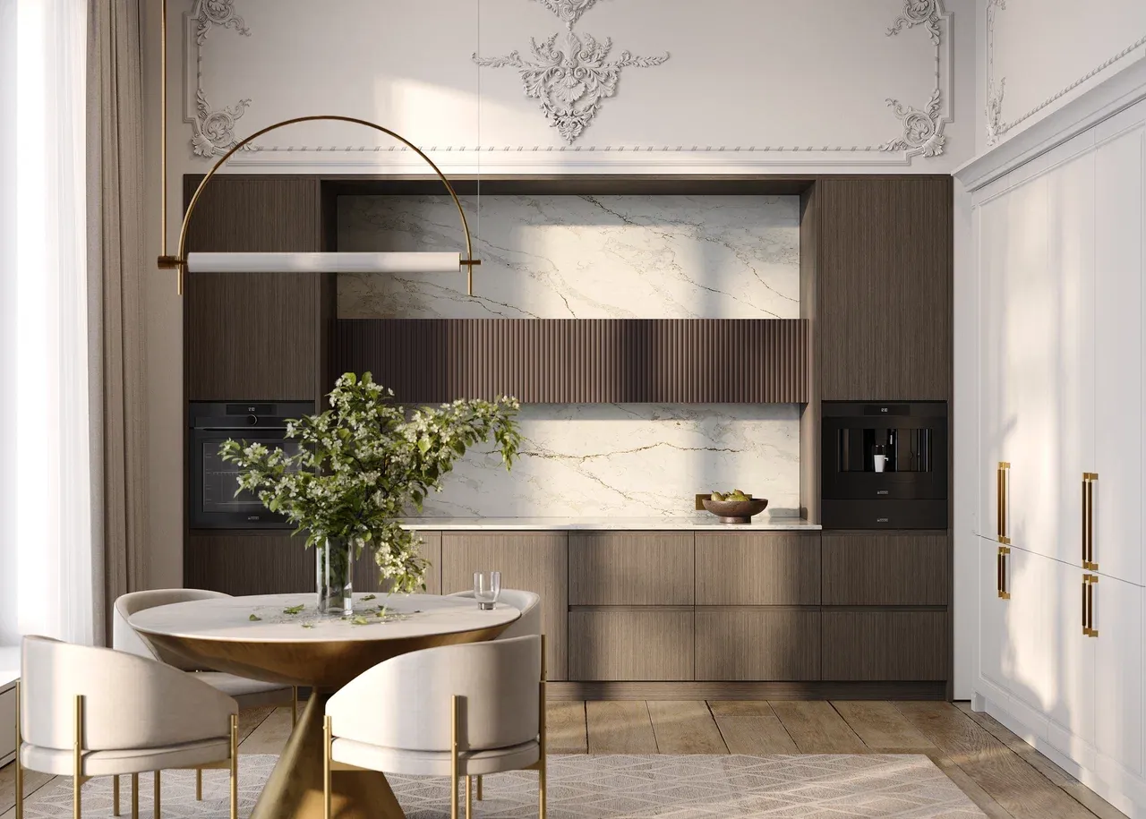 Кухня прямая в стиле неоклассика (арт. Kit426), мебель на заказ MrDoors