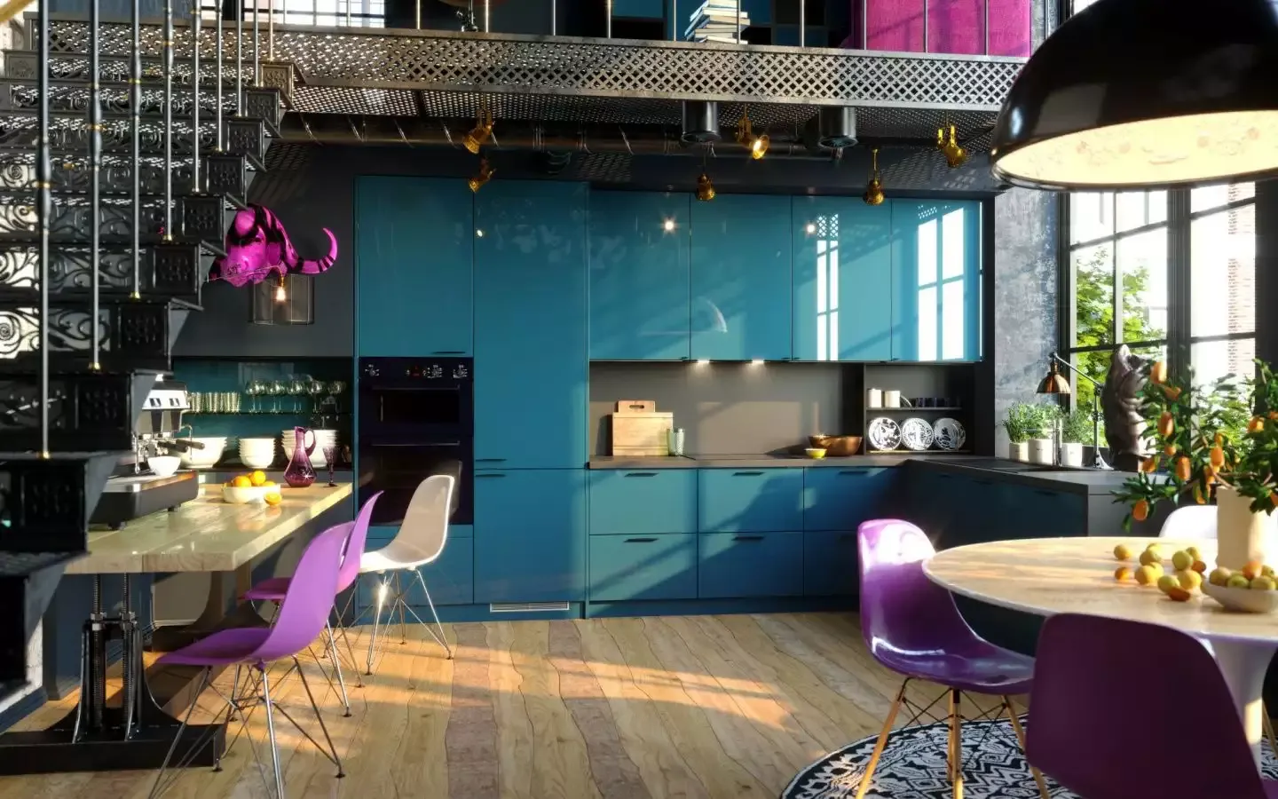 дизайн кухни под лестницей