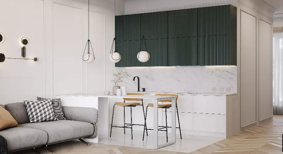 Дизайн кухни с диваном