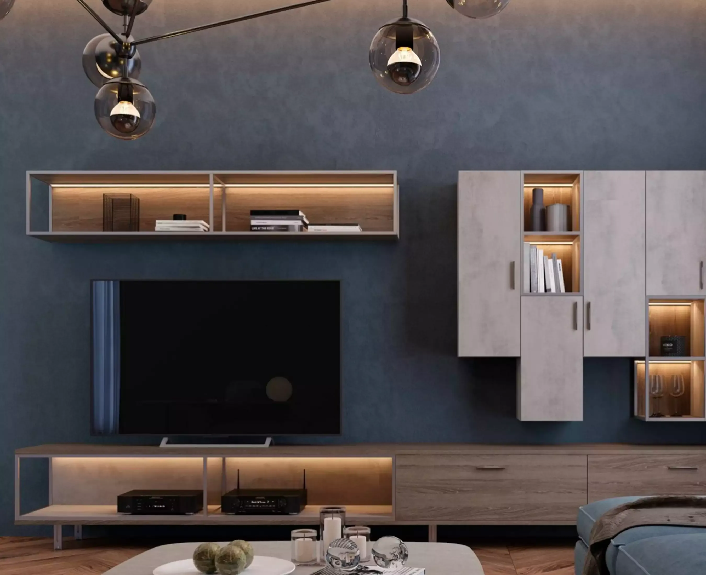 фото гостиной в серо бежевых тонах, мебель на заказ MrDoors