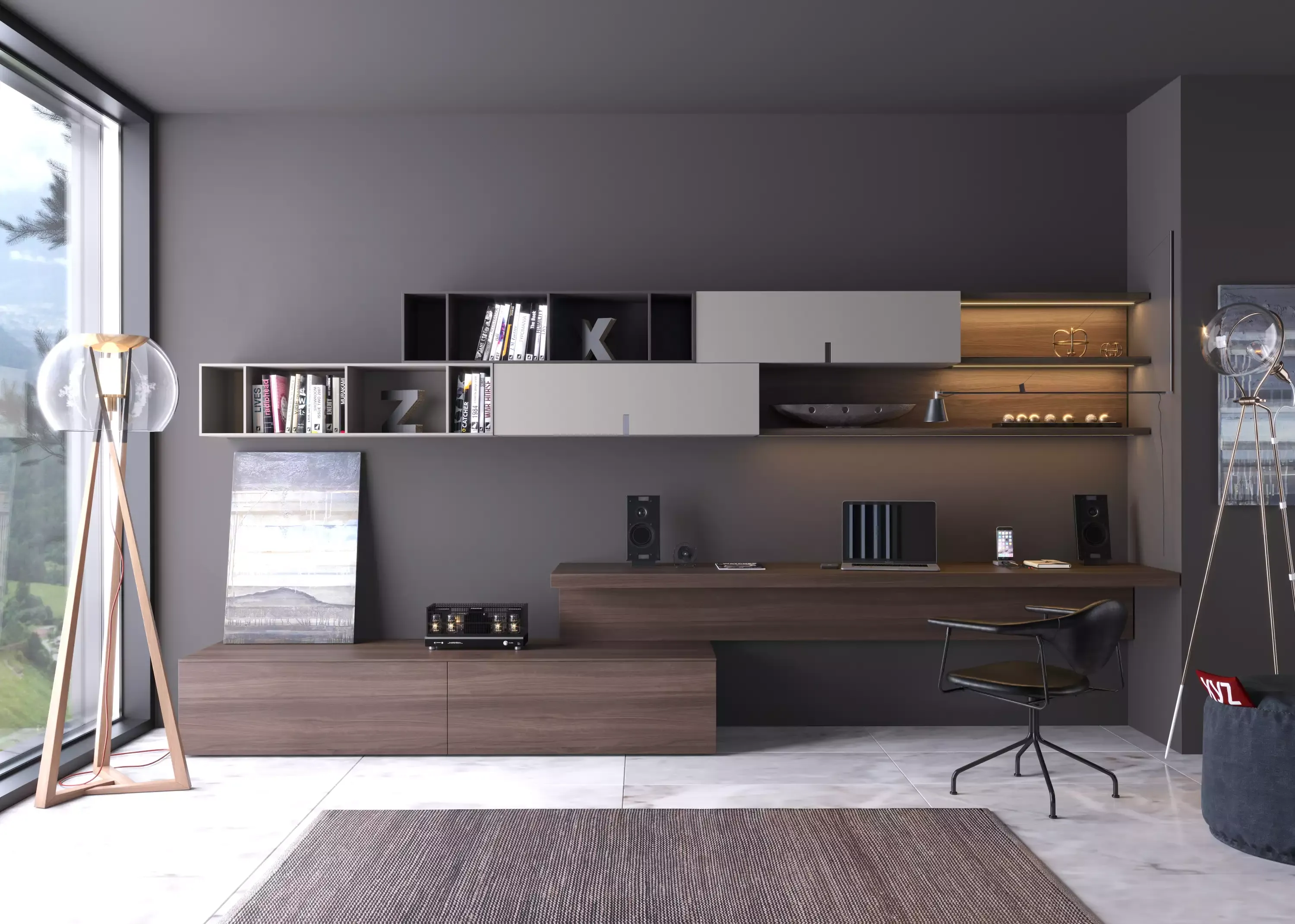 дизайн кабинета цвета орех