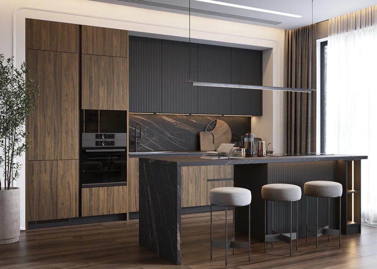 Кухня с островом в стиле модерн (арт. kit390), мебель на заказ MrDoors