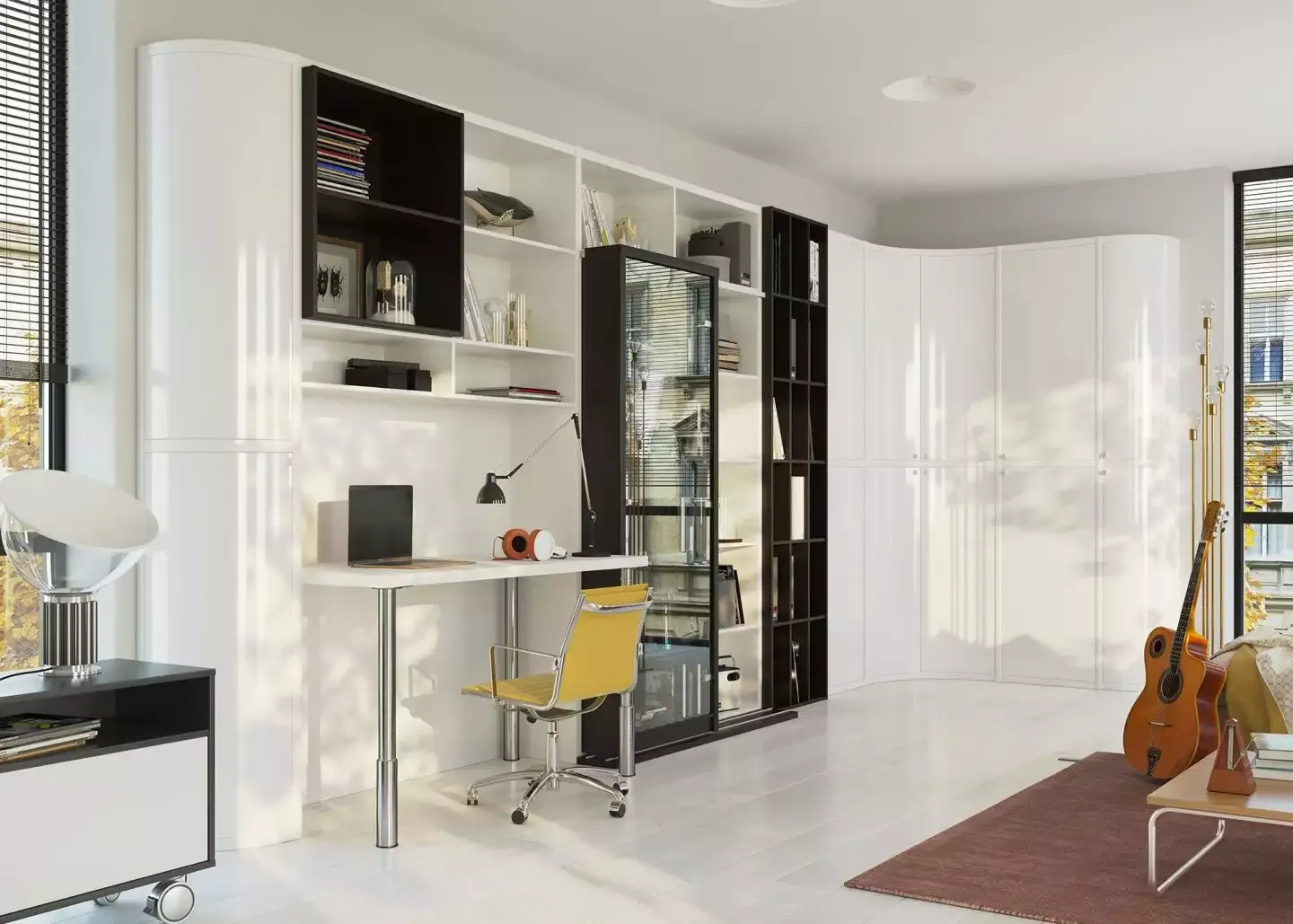 белая глянцевая мебель в интерьере