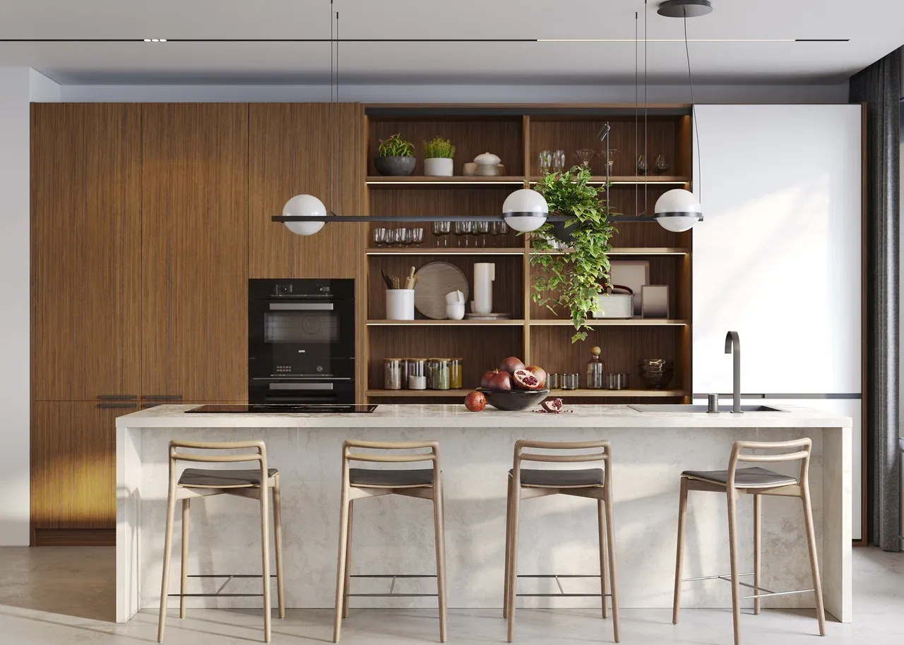 Кухня с островом в стиле модерн (арт. kit341), мебель на заказ MrDoors