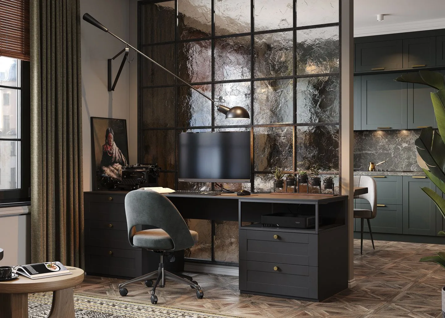 Темно-серый мини-кабинет, мебель на заказ MrDoors