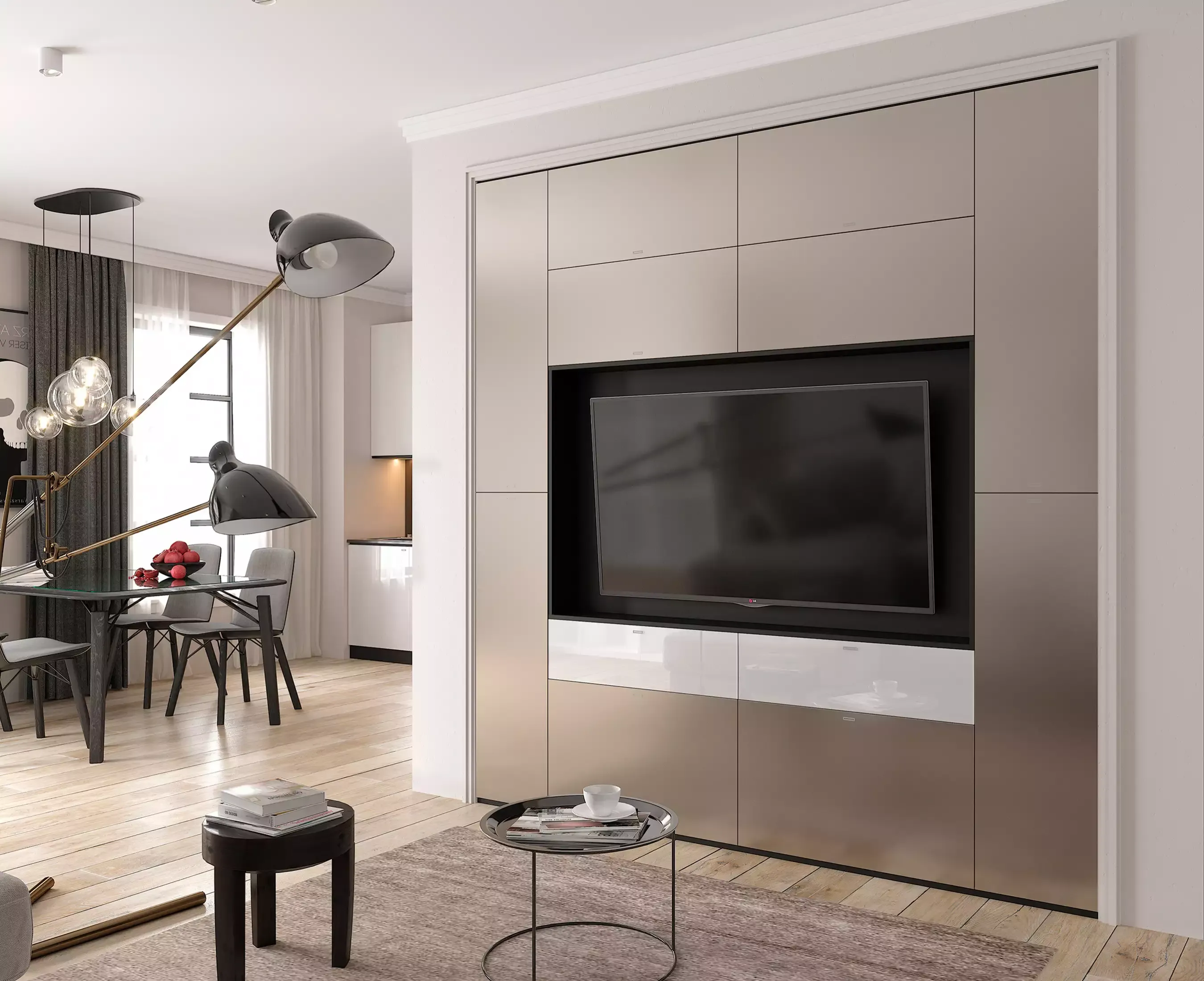 ТВ-юнит для гостиной с зеркалом, мебель на заказ MrDoors