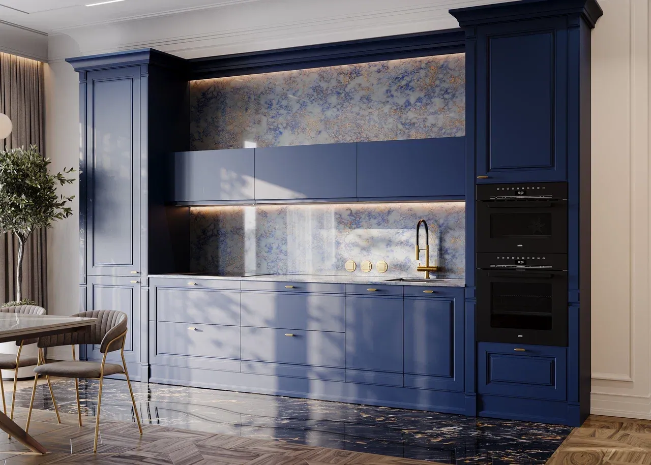 Кухня с кварцевой столешницей в стиле неоклассика (арт. Kit450), мебель на заказ MrDoors