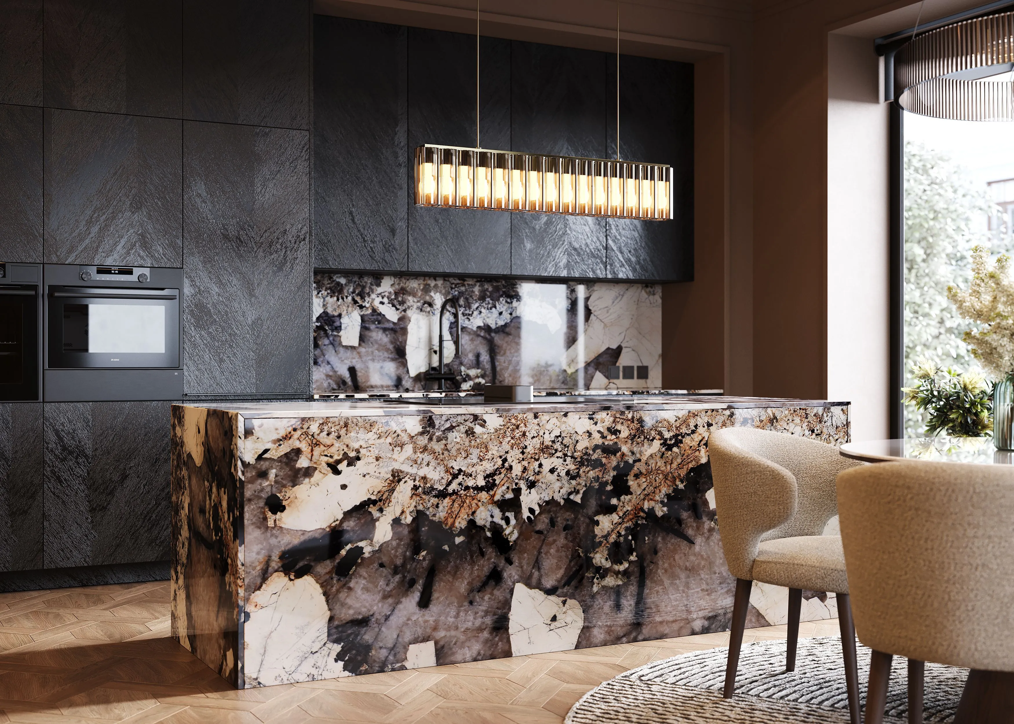 Кухня со столешницей из натурального камня (арт. Kit491), мебель на заказ MrDoors