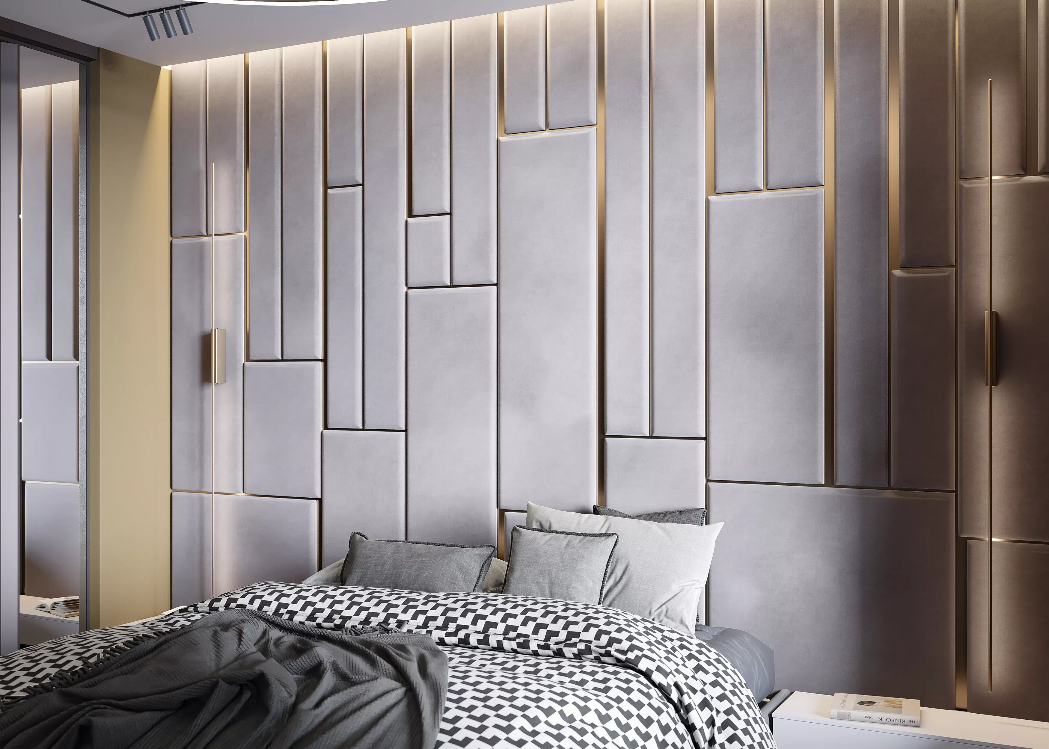Мягкие стеновые панели в спальню Art Design, серые (арт. 068), стиль - 