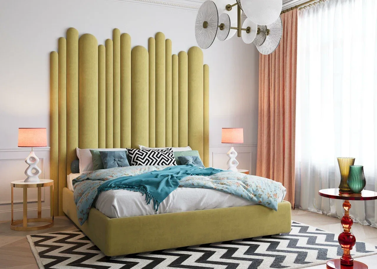 Яркая спальня с мягкими стеновыми панелями (арт. 097)