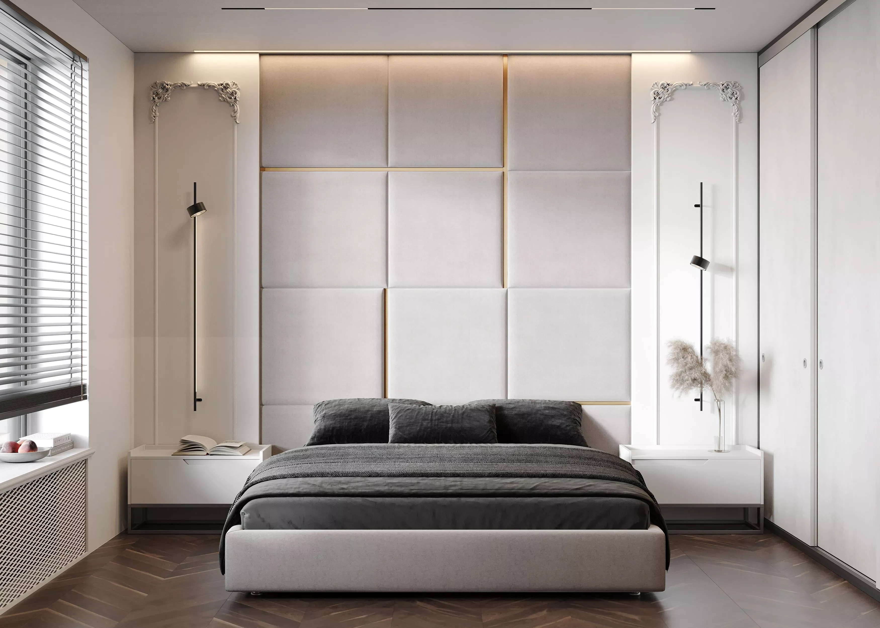 Мягкие стеновые панели в спальню Art Design, серые (арт. 119) Мягкие стеновые панели в спальню Art Design, серые (арт. 119)