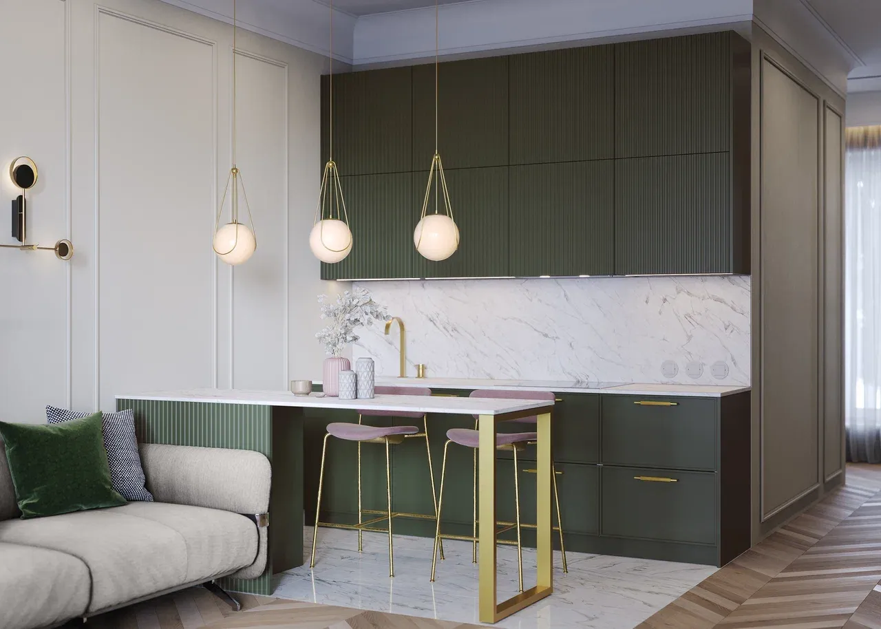 Кухня с барной стойкой в стиле модерн (арт. kit311), мебель на заказ MrDoors