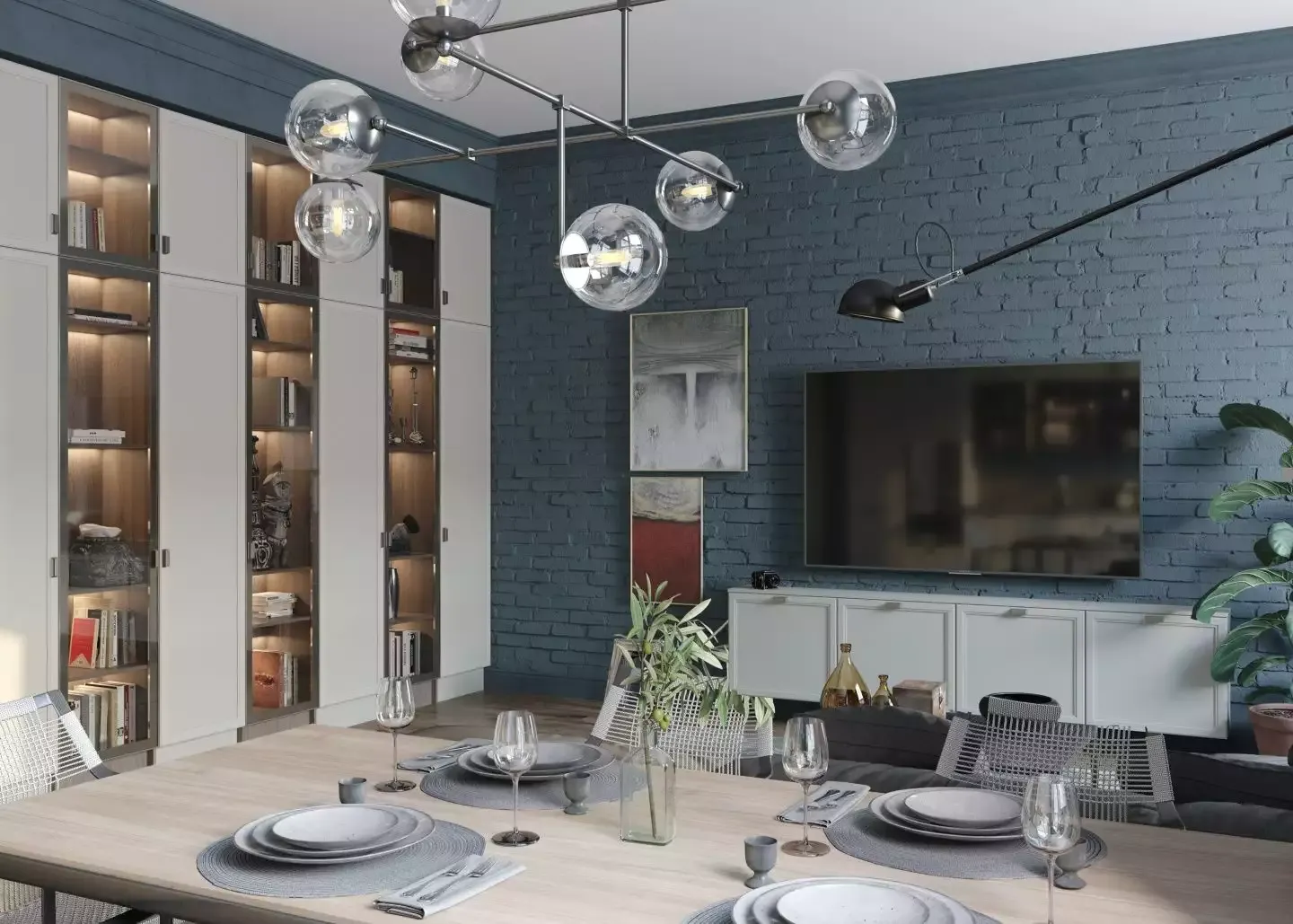 фото книжного шкафа со стеклом для гостиной, мебель на заказ MrDoors