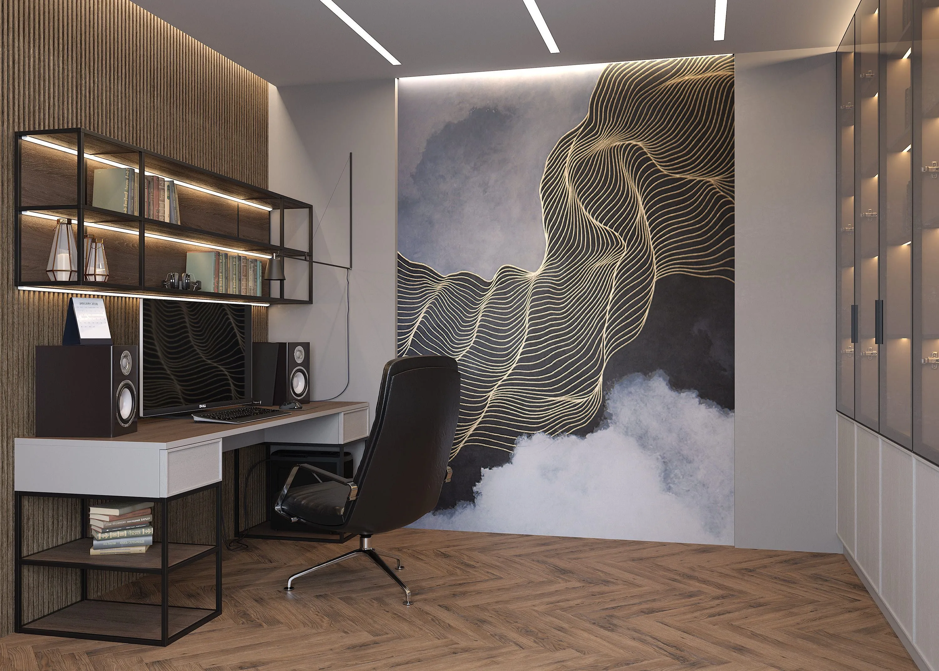 небольшой кабинет в декоре кашемир и дуб, мебель на заказ MrDoors