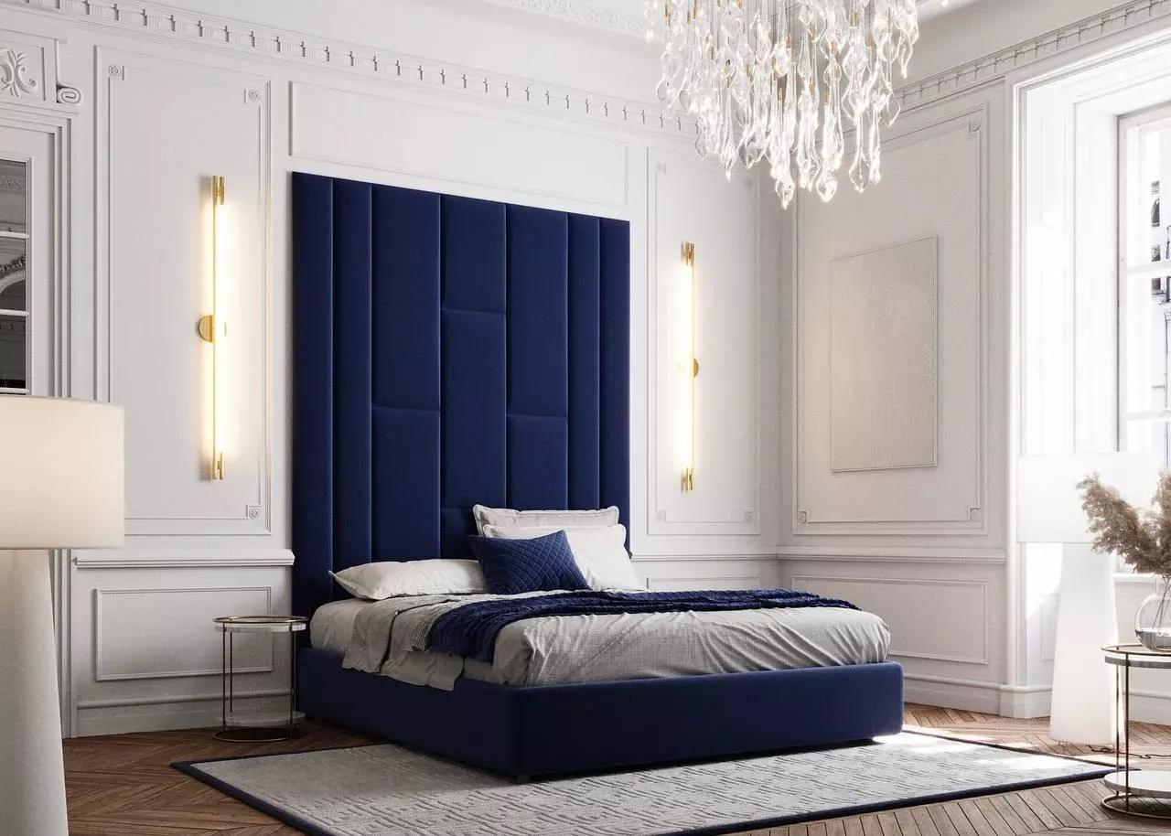 Мягкие стеновые панели в спальню Art Design, синие (арт. 078)